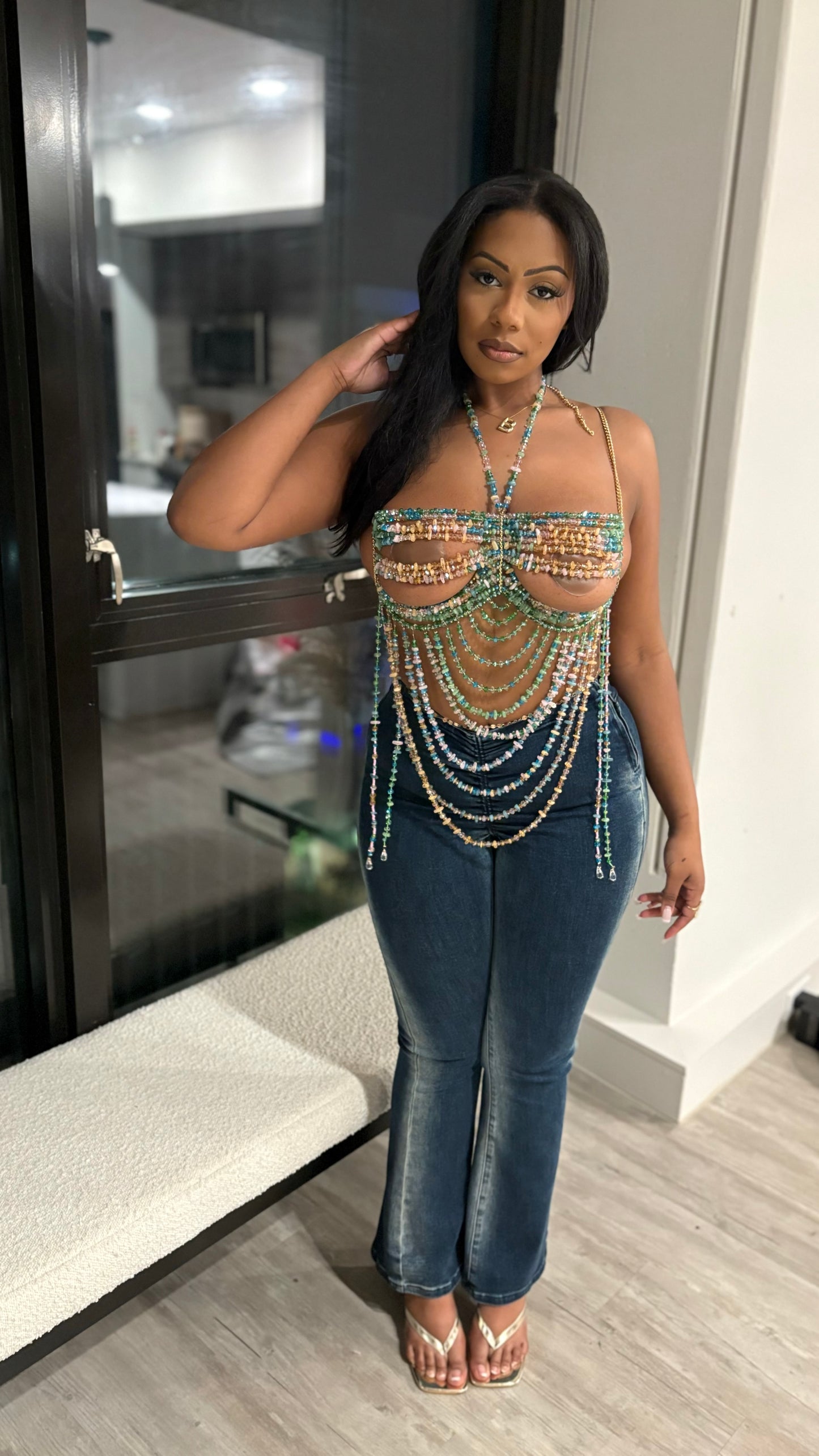 I Woke Up In Paradise Acrylic Beaded Top