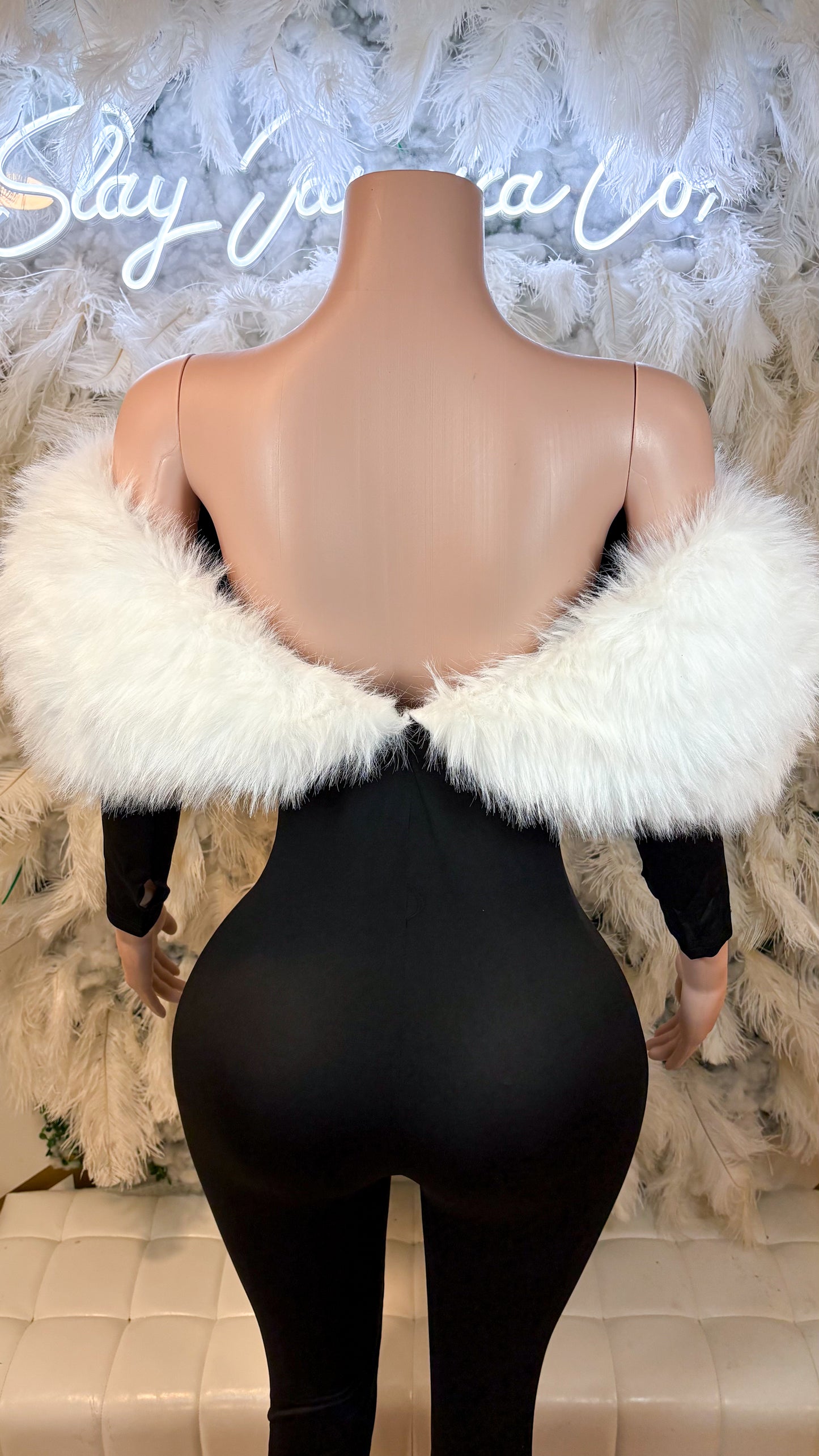 READY TO SHIP Femme Aura Fur Romper - White / Black Combo