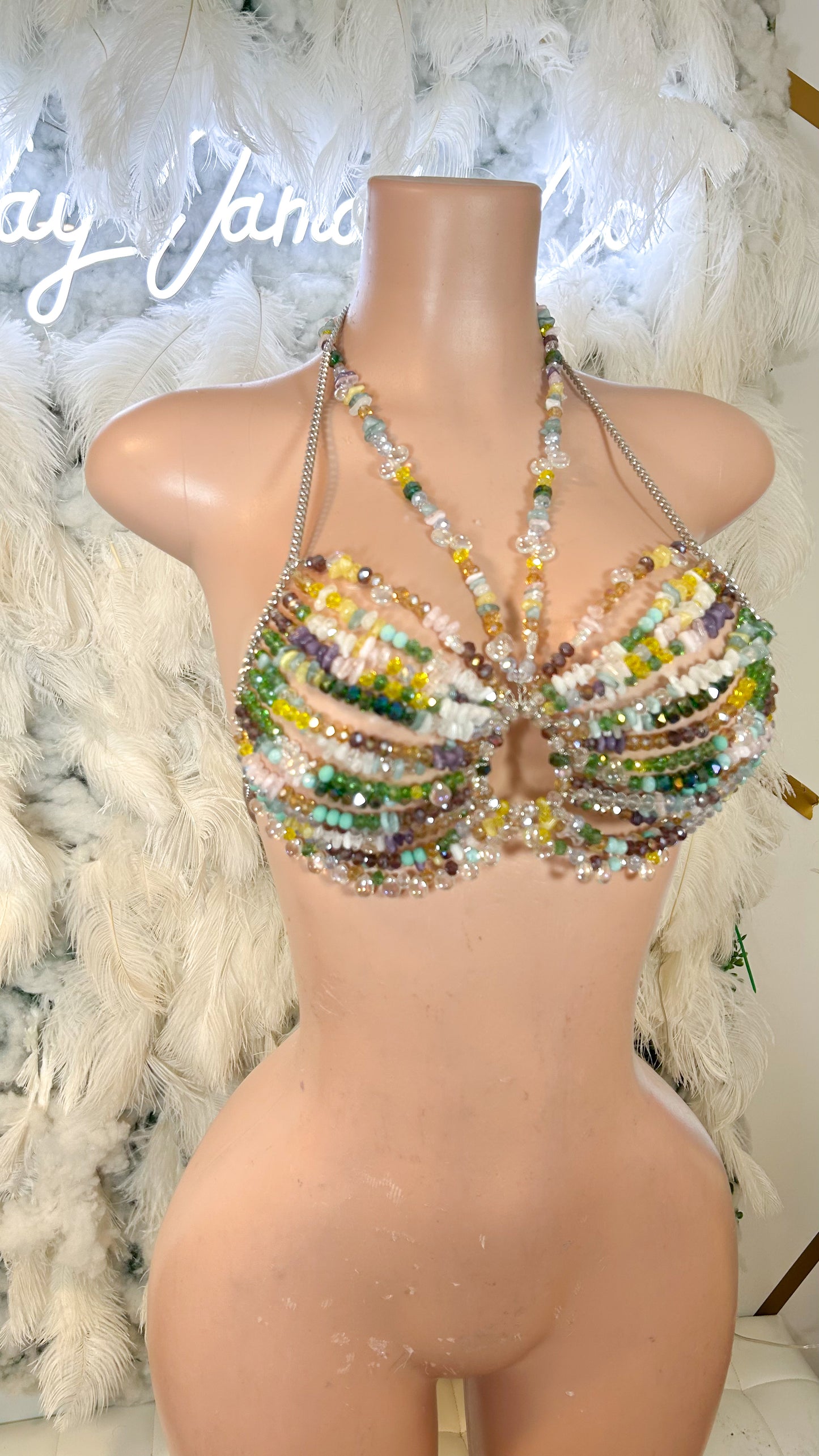 Moonlighting In The Summer Beaded Chain Bralette Top
