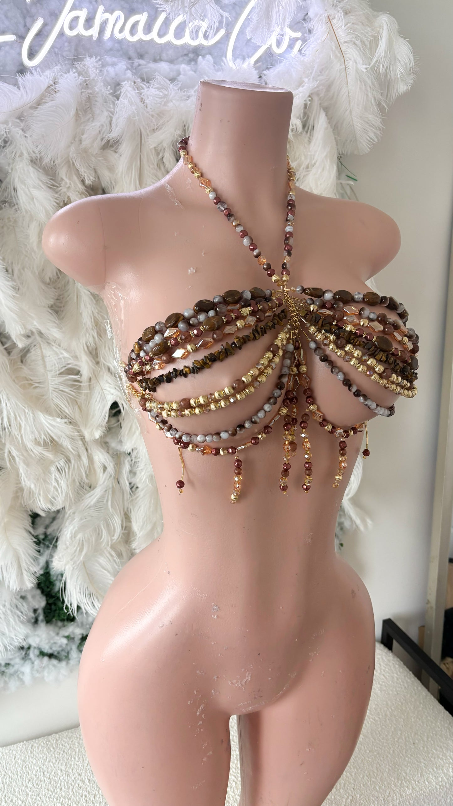 Summers in Capri Acrylic Beaded Top - Brown