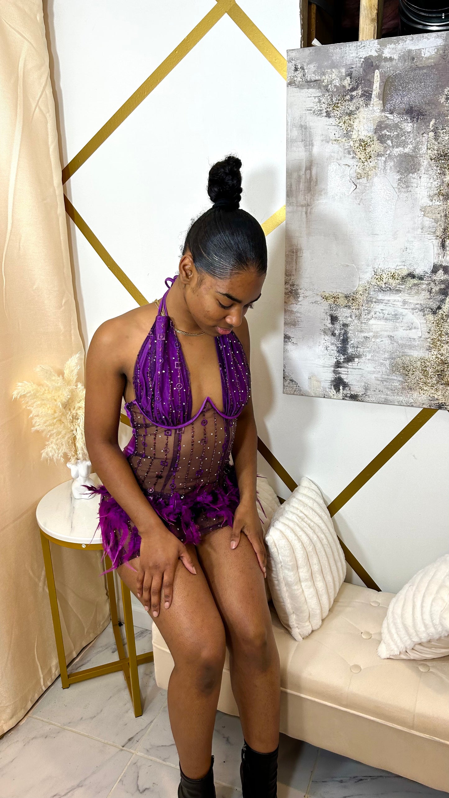 Stuck On You Feather Mini Dress