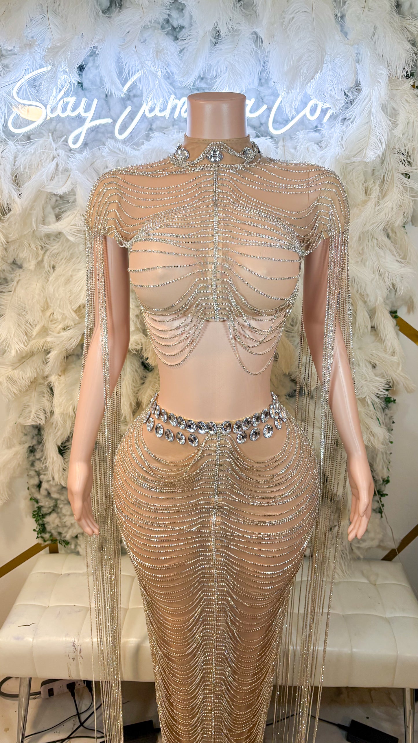 READY TO SHIP Luxe Off The Chains Rhinestone Maxi Skirt Set