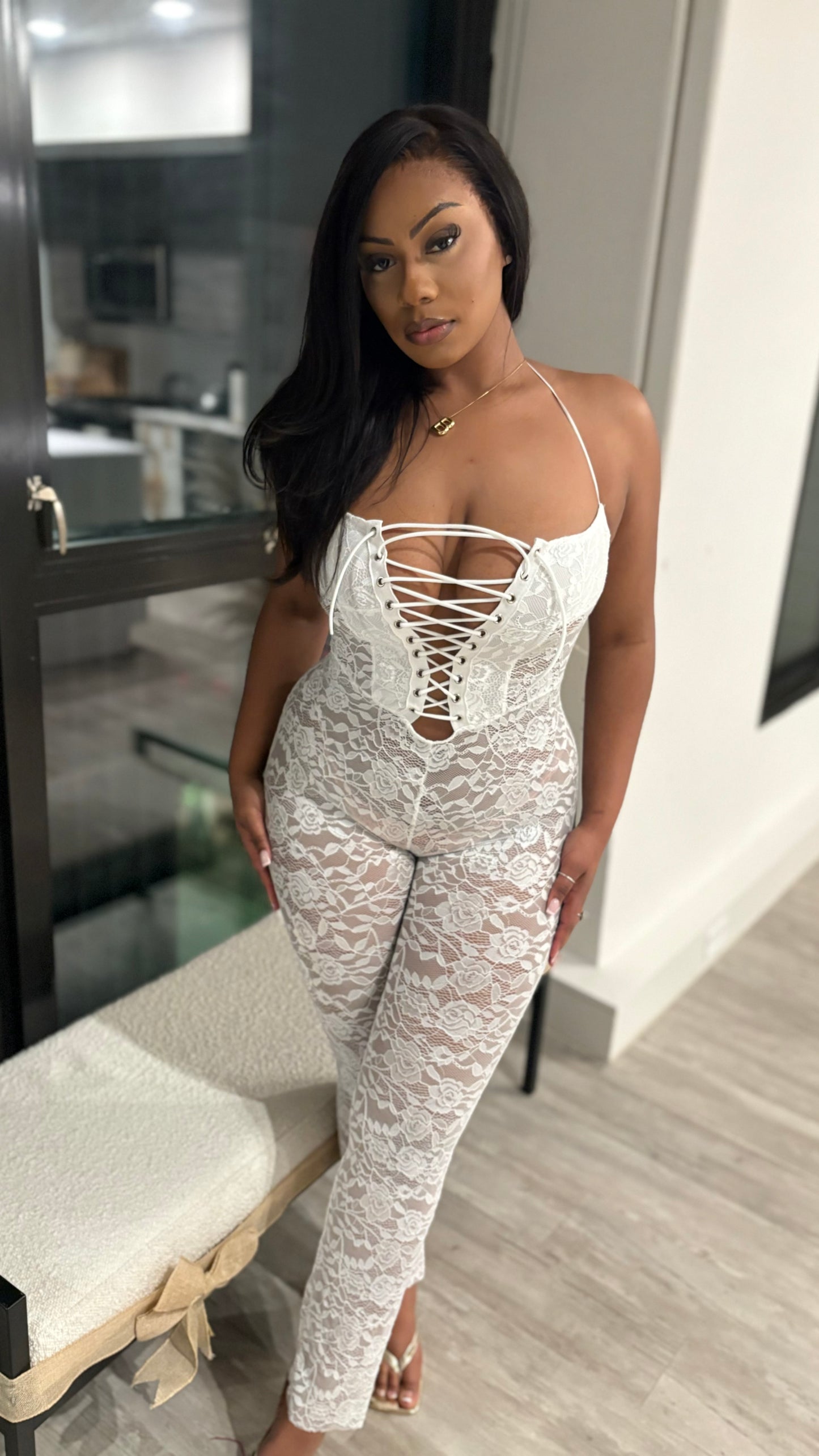 Sexy Mami Lace Jumpsuit - white