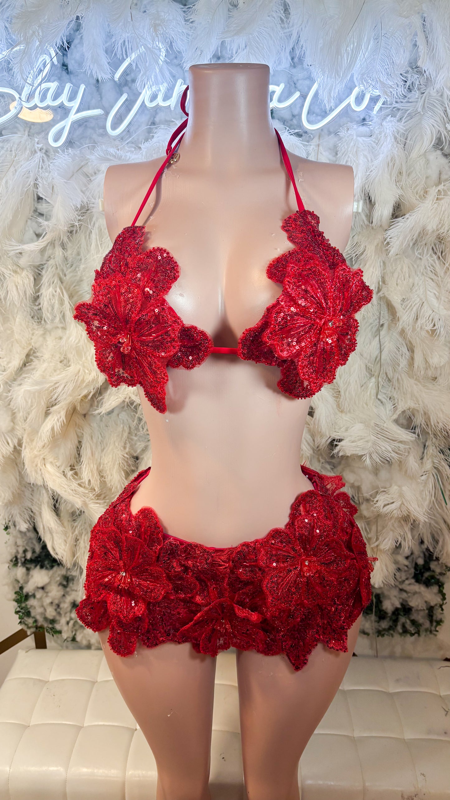 Seychelles Doll Floral Sequin Shorts Set - Red