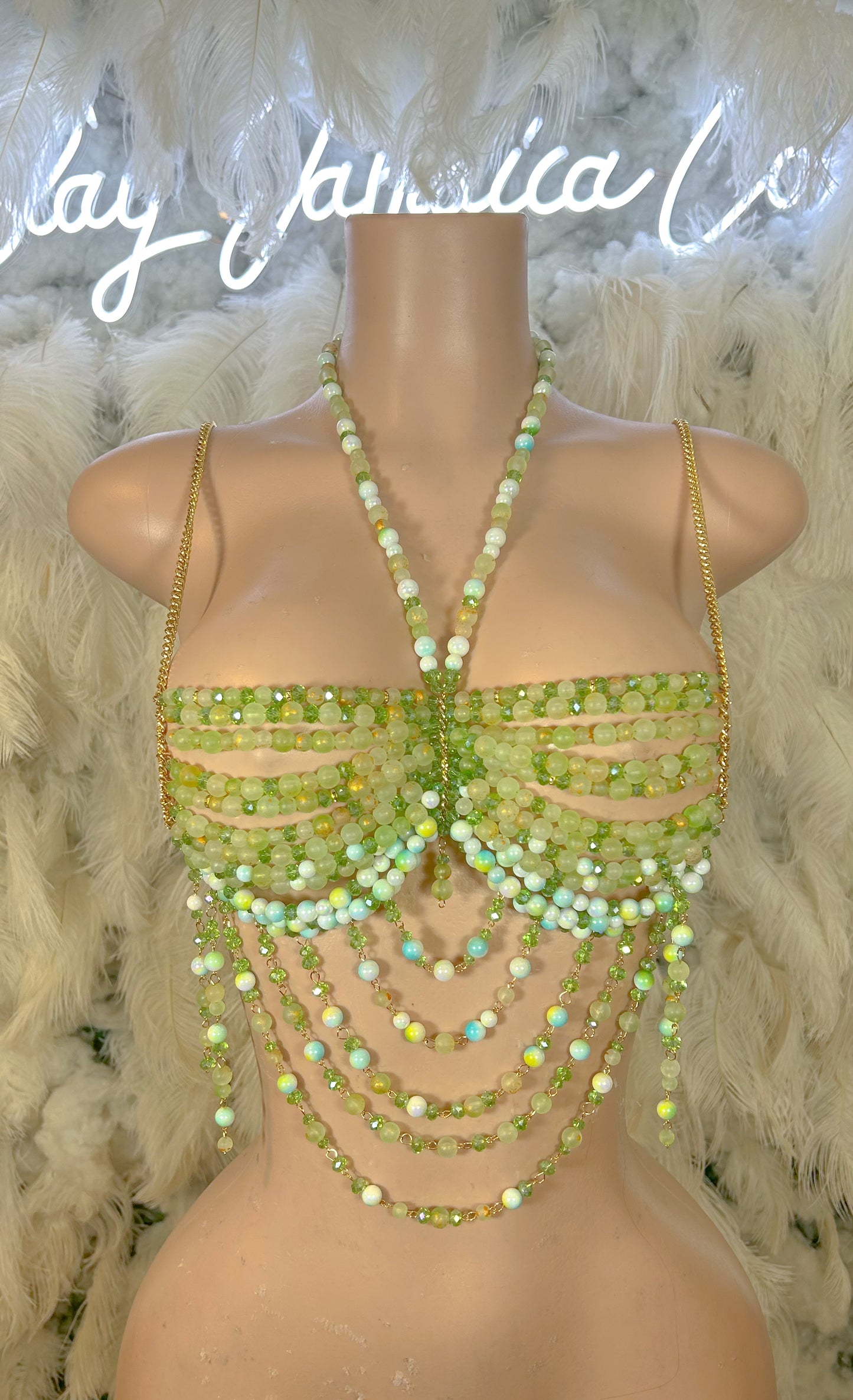Beaded Paradise Chain Bralette Top -Green