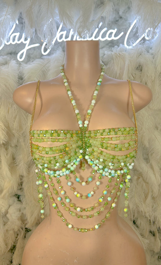 Beaded Paradise Chain Bralette Top -Green