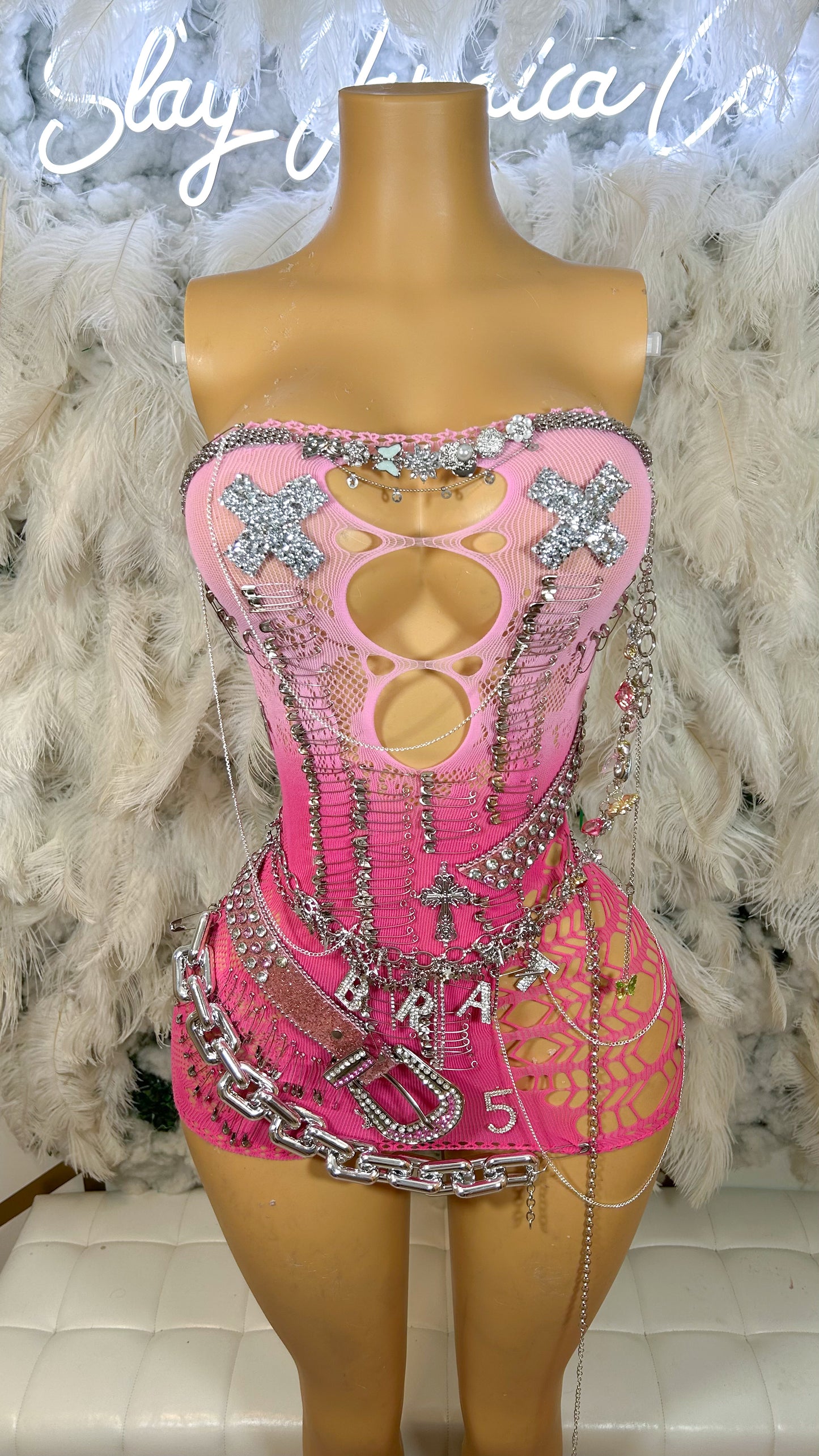 Brat Attack Embellished Mesh Ombré Dress