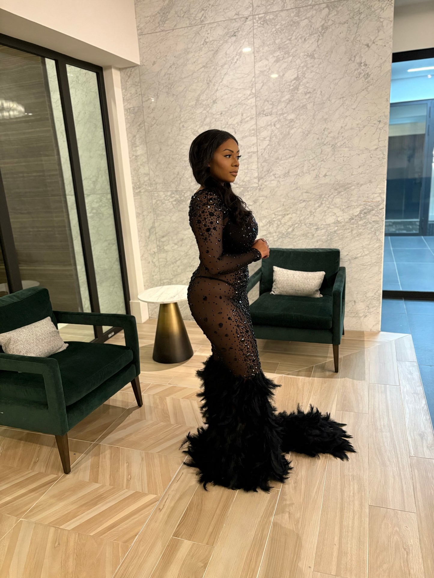 PREORDER ONLY Can’t Keep My Eyes Off You Feather Maxi Dress