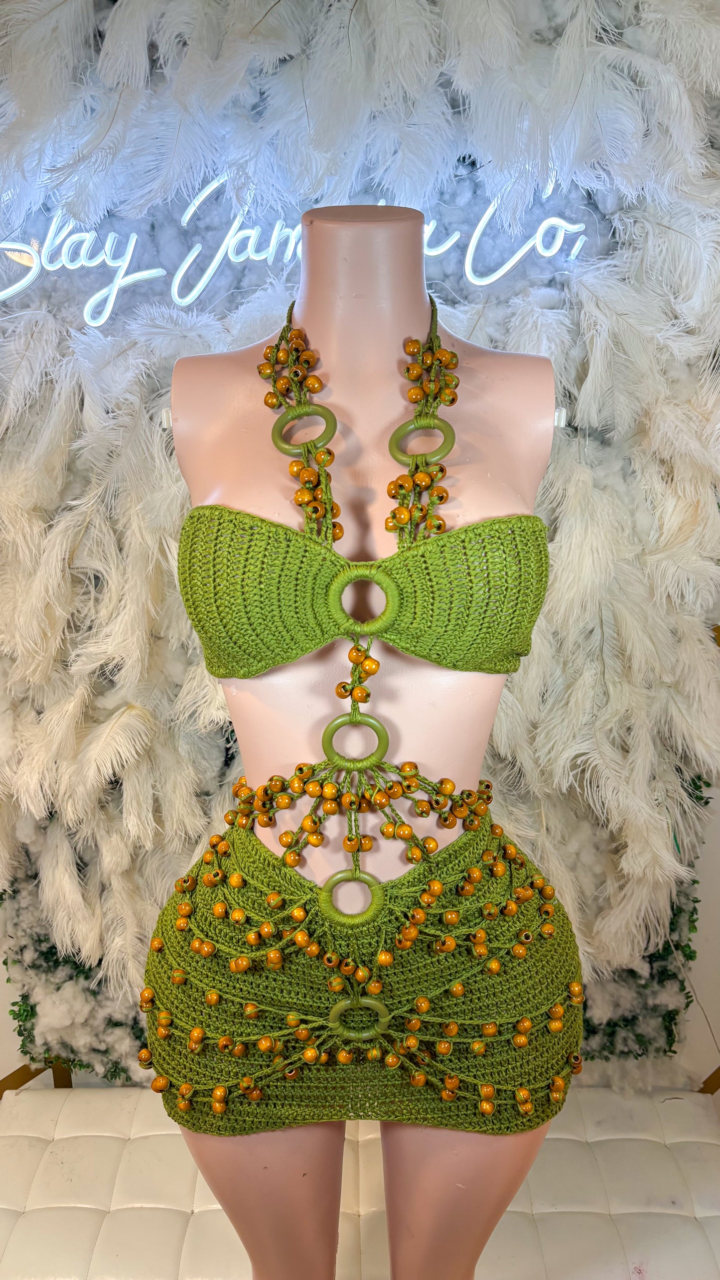 READY TO SHIP Bali Babe Beaded Knitted Mini Dress - Green