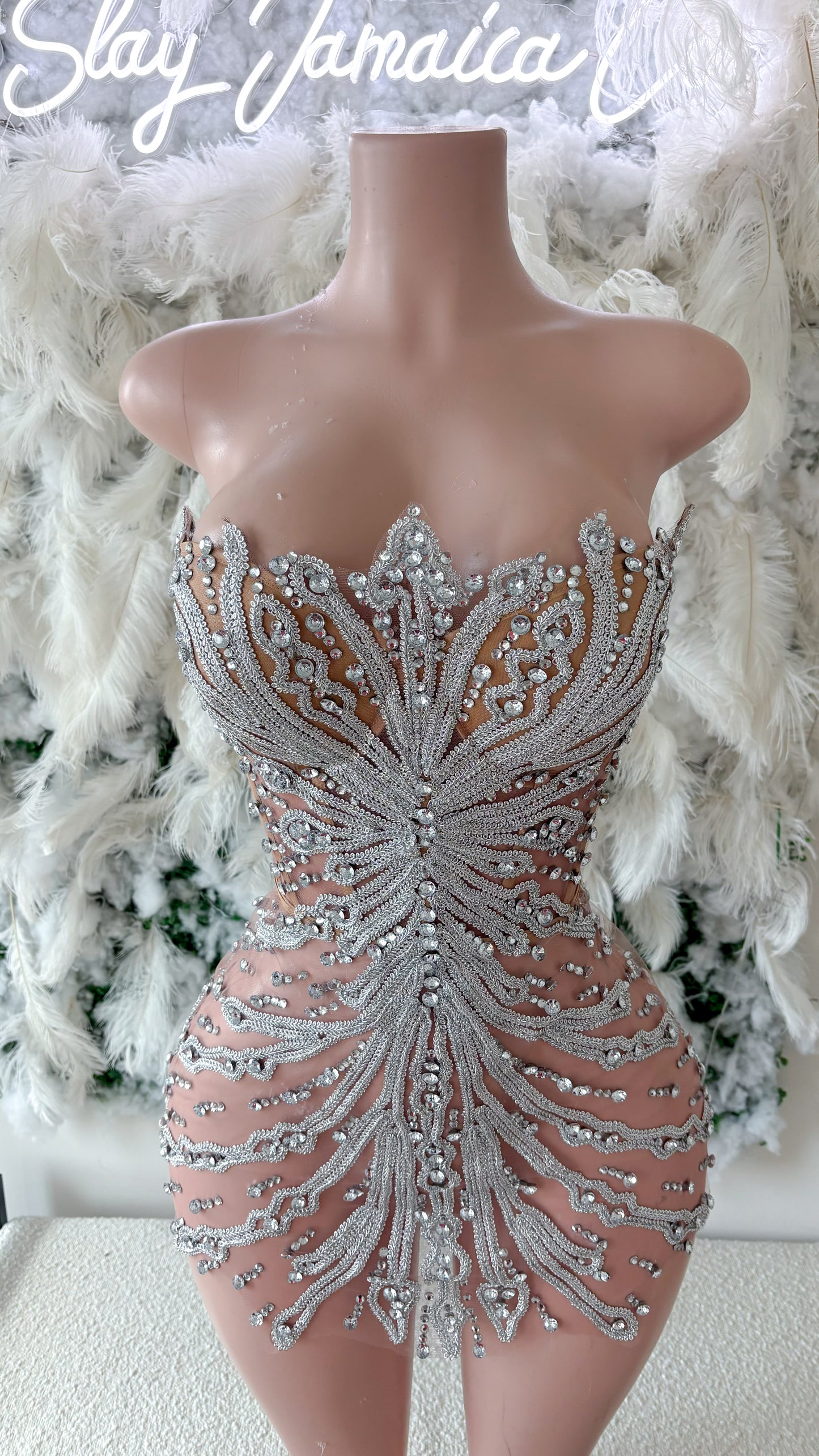 Preorder only The Glam Lifestyle Mesh Rhinestone Mini Dress