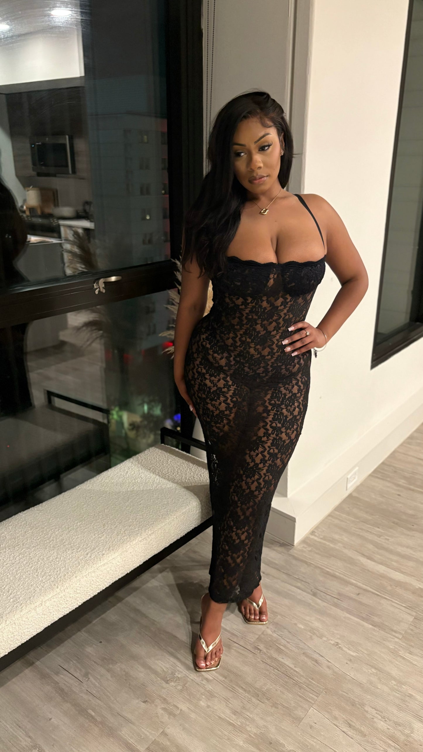 Lace Me Up Maxi Dress- Black