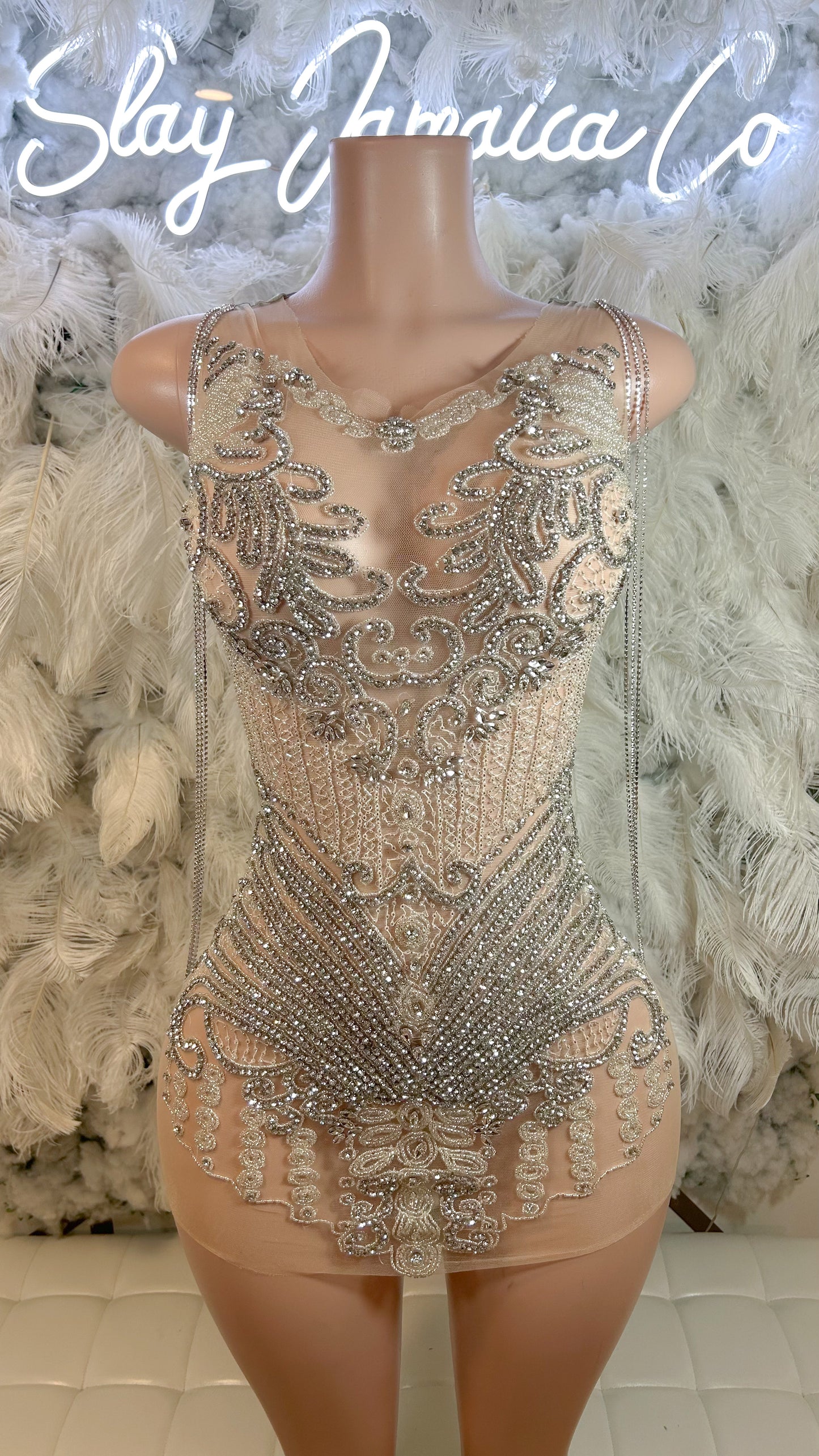 PREORDER ONLY Barbie Tingz Rhinestone Luxury Chain Mini Dress