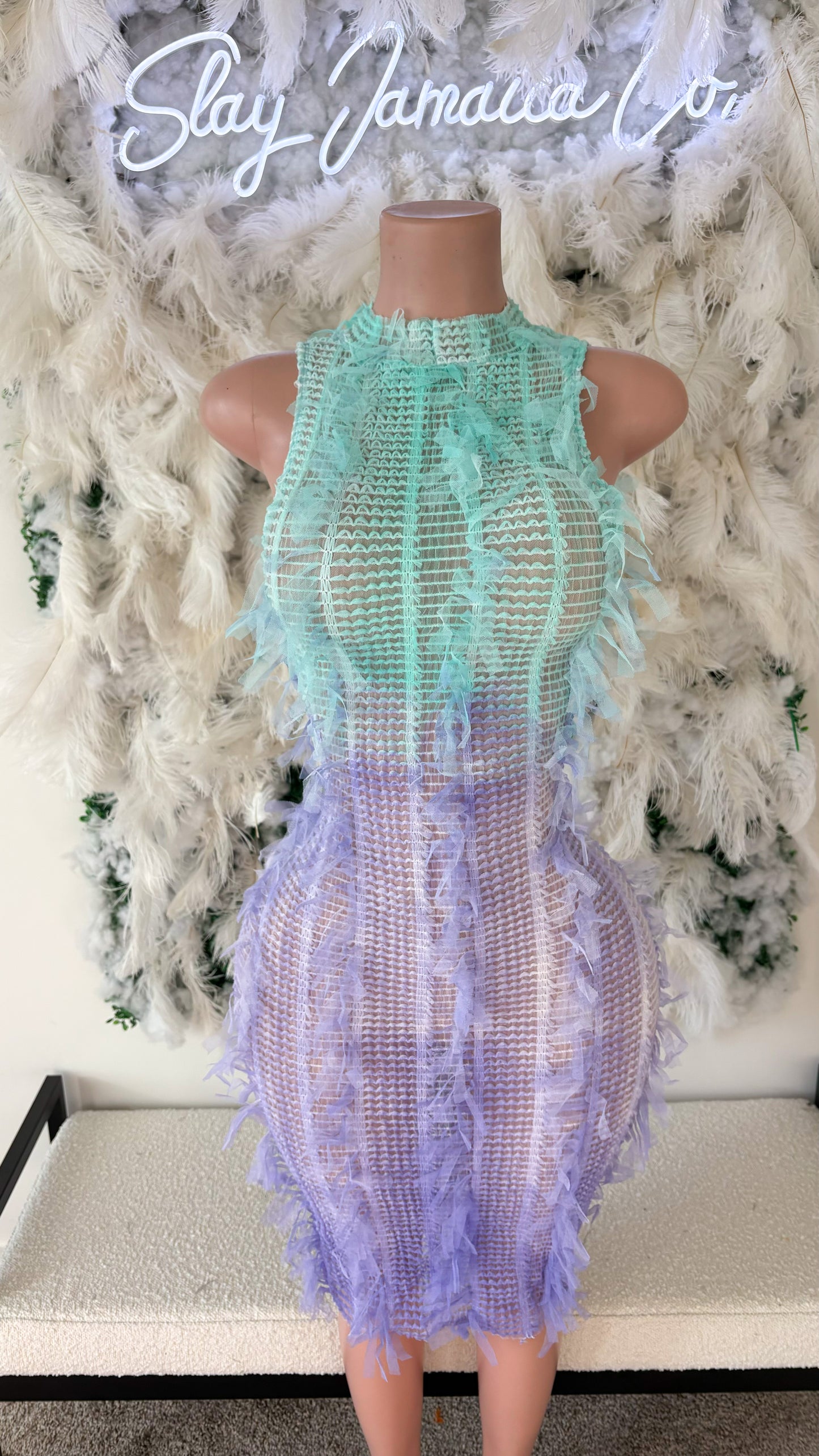 Tequila Sunrise Fringe Midi Dress - purple/blue