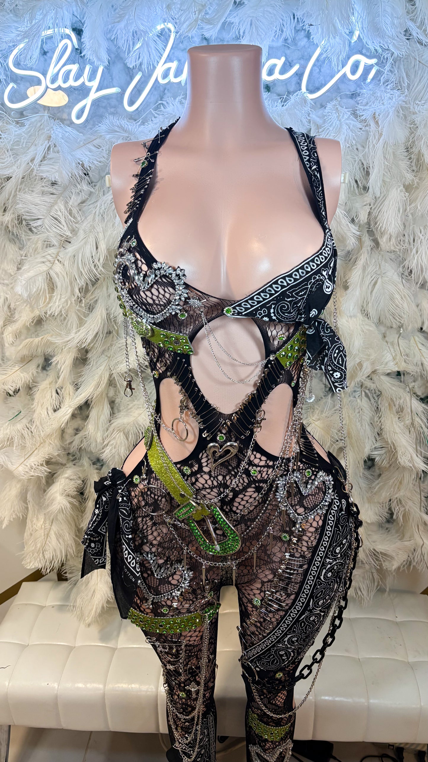 READY TO SHIP Slimerella Embellished Mesh Jumpsuit