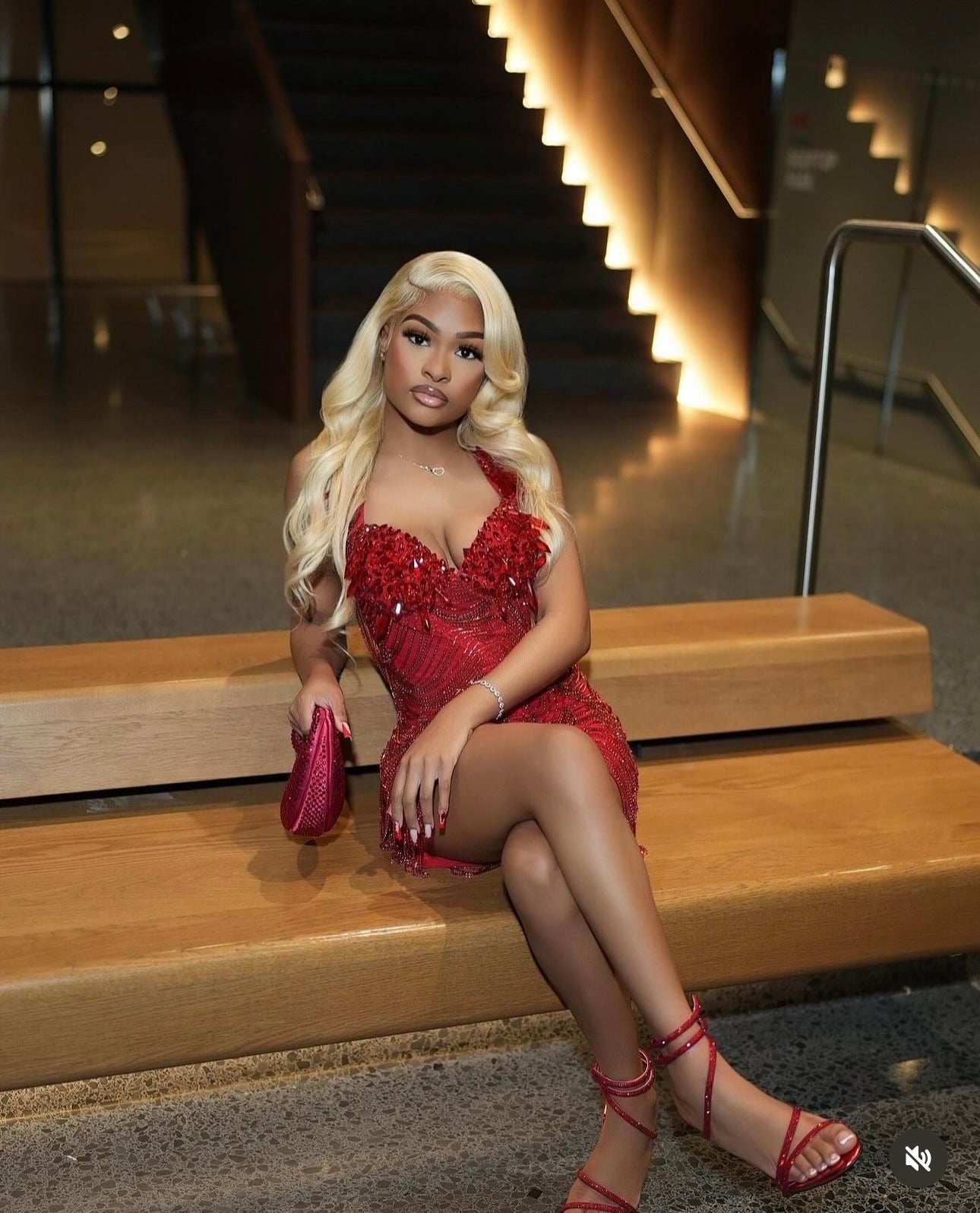 PREORDER ONLY Crystal Luxe Rhinestone Chain Mini Dress - RED