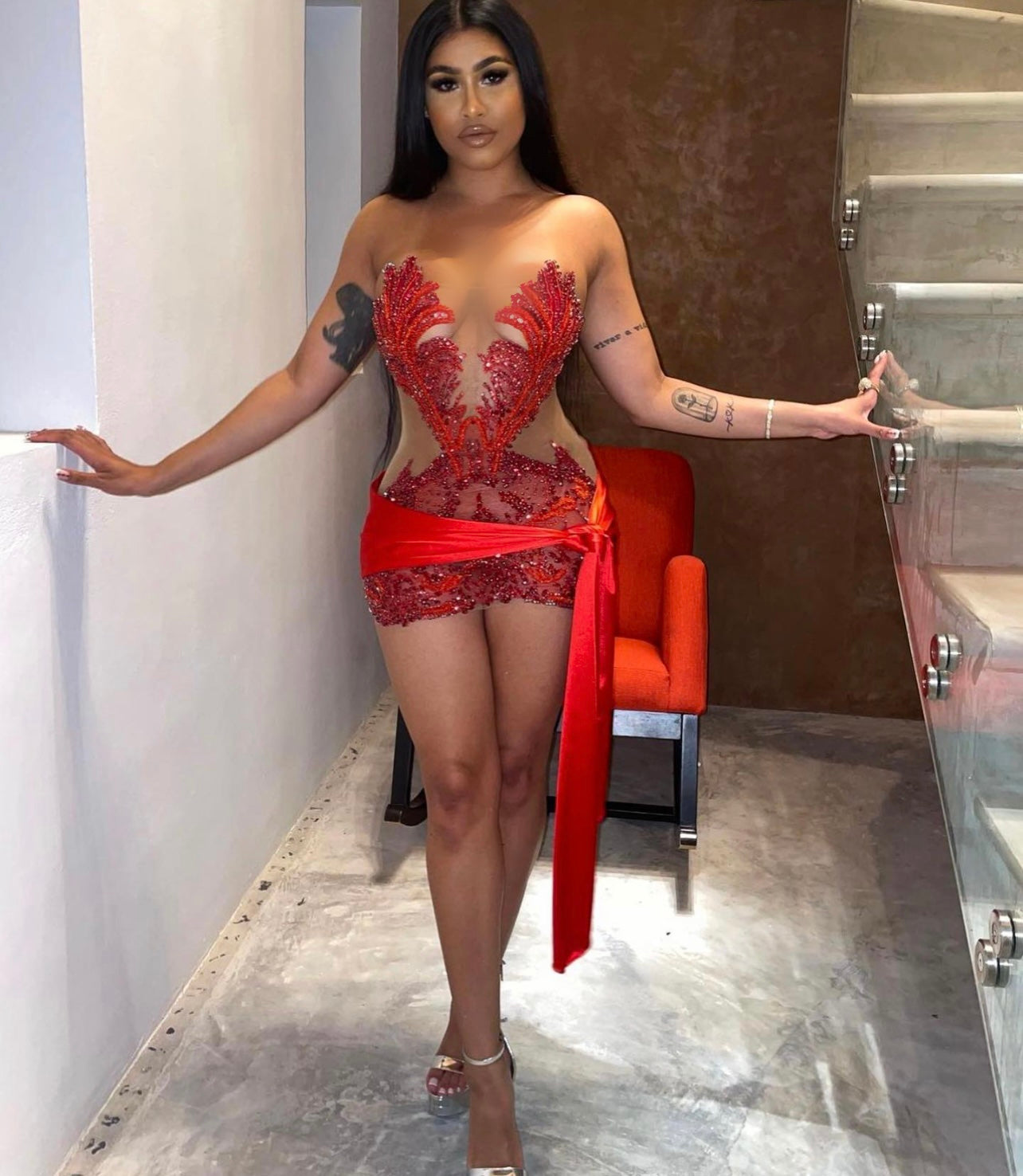 PREORDER ONLY Never Lacking Rhinestone Luxe Wrap Mini Dress with Mini Train