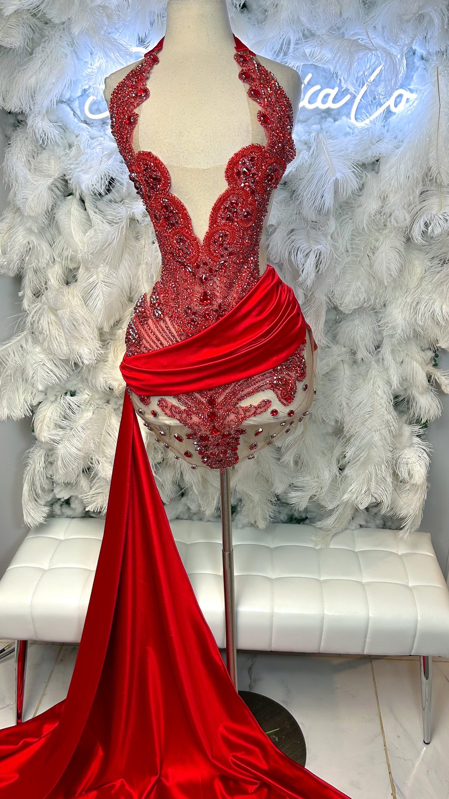 PREORDER ONLY Ultimate Luxury Rhinestone Mini Dress with Train