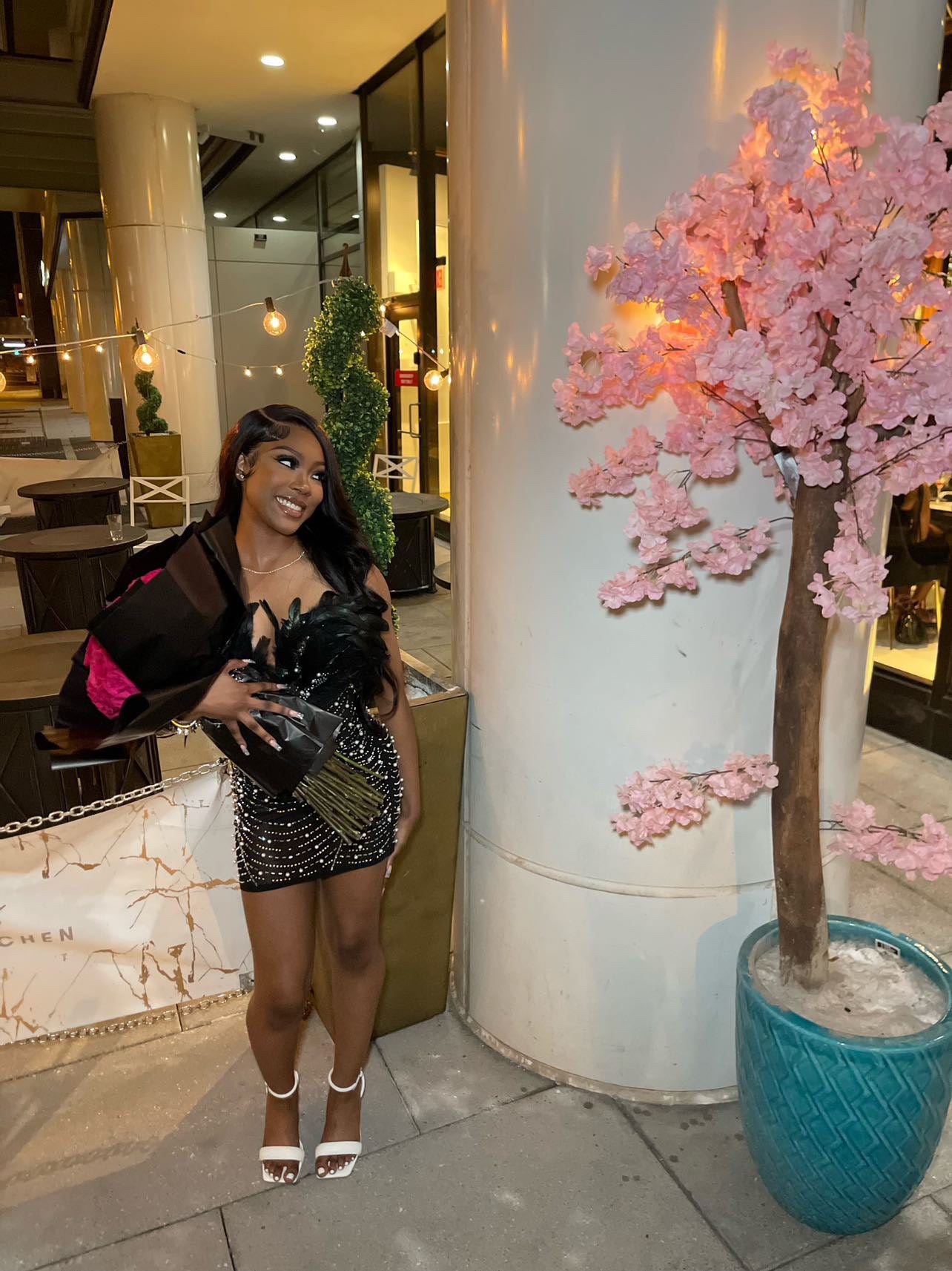 Baddest In The Room Pearl Mesh Mini Dress - Black