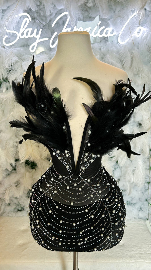 Baddest In The Room Pearl Mesh Mini Dress - Black