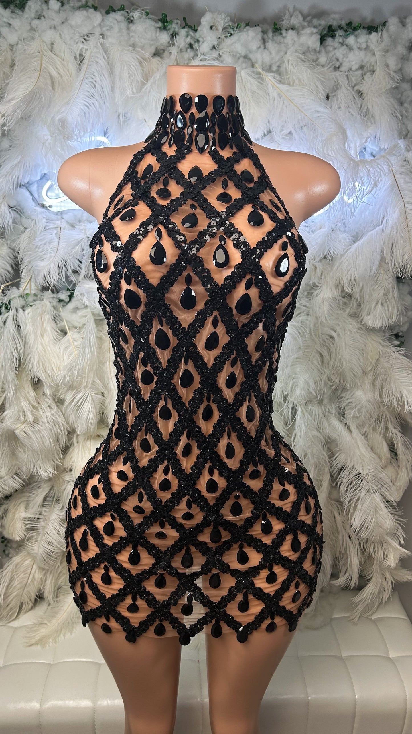 PREORDER ONLy Diamond Lifestyle Luxe Sequin Gem Mesh Dress- Black