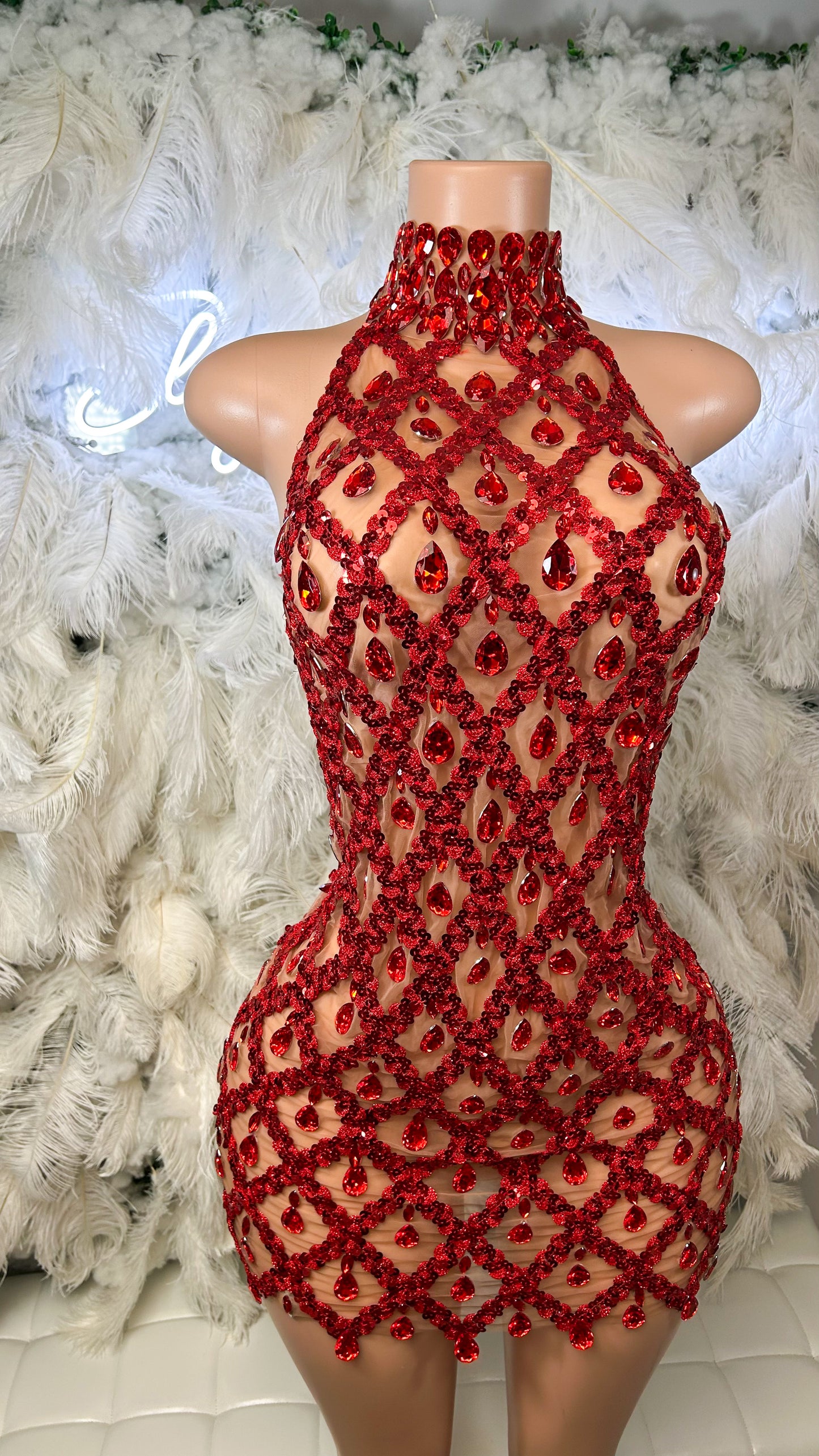 PREORDER ONLY Diamond Lifestyle Luxe Sequin Gem Mesh Dress-Red