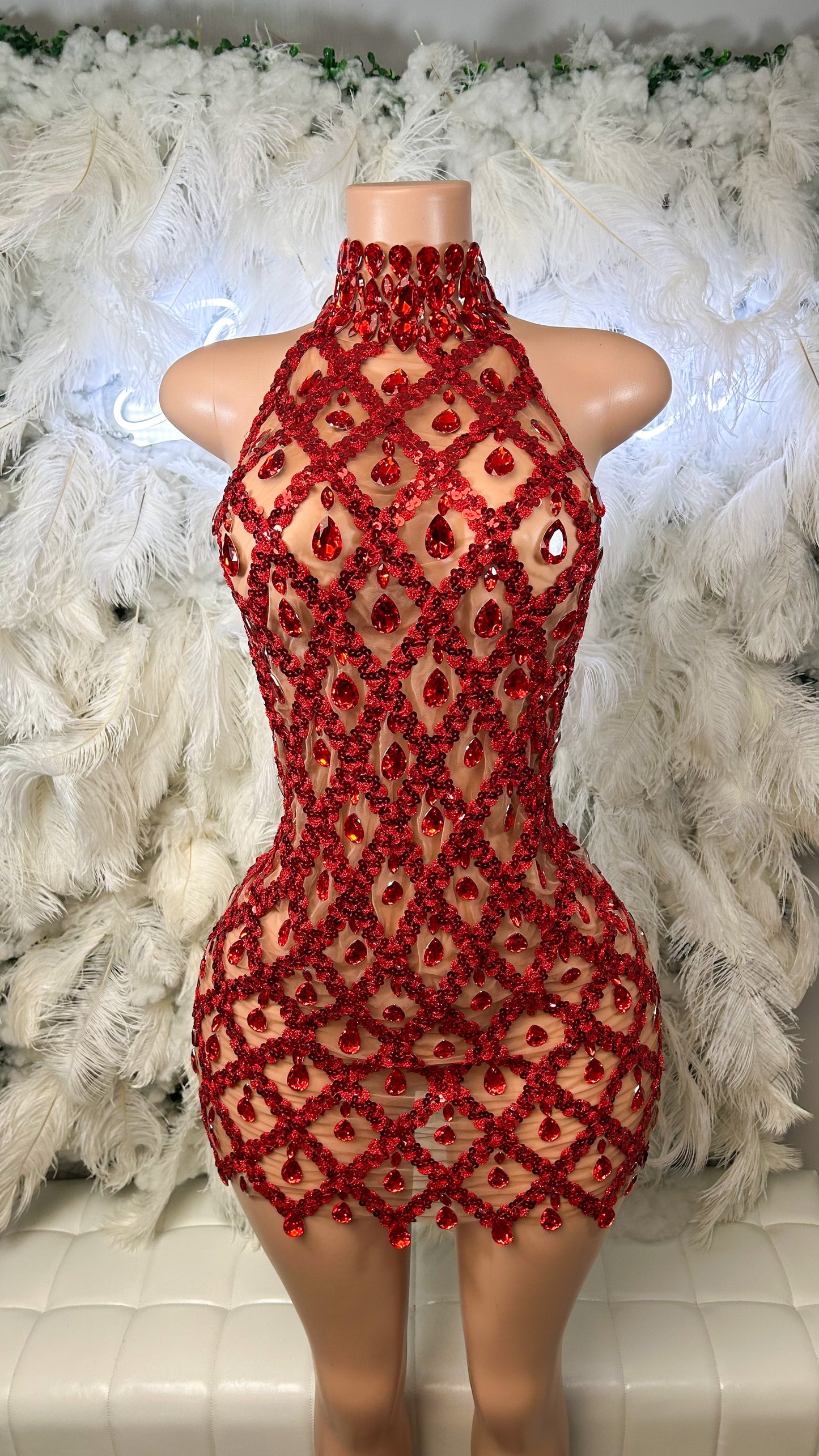 PREORDER ONLY Diamond Lifestyle Luxe Sequin Gem Mesh Dress-Red