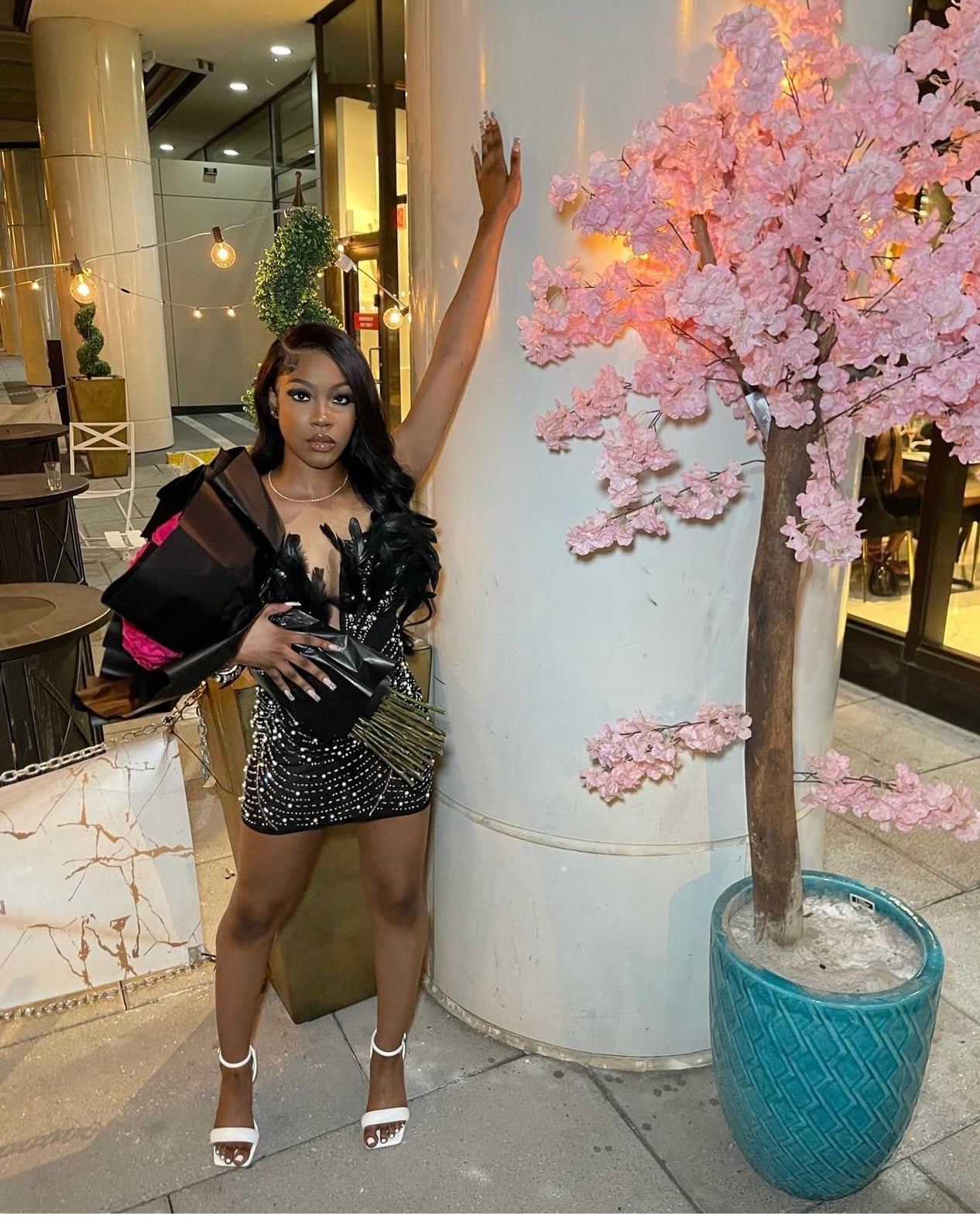 Baddest In The Room Pearl Mesh Mini Dress - Black