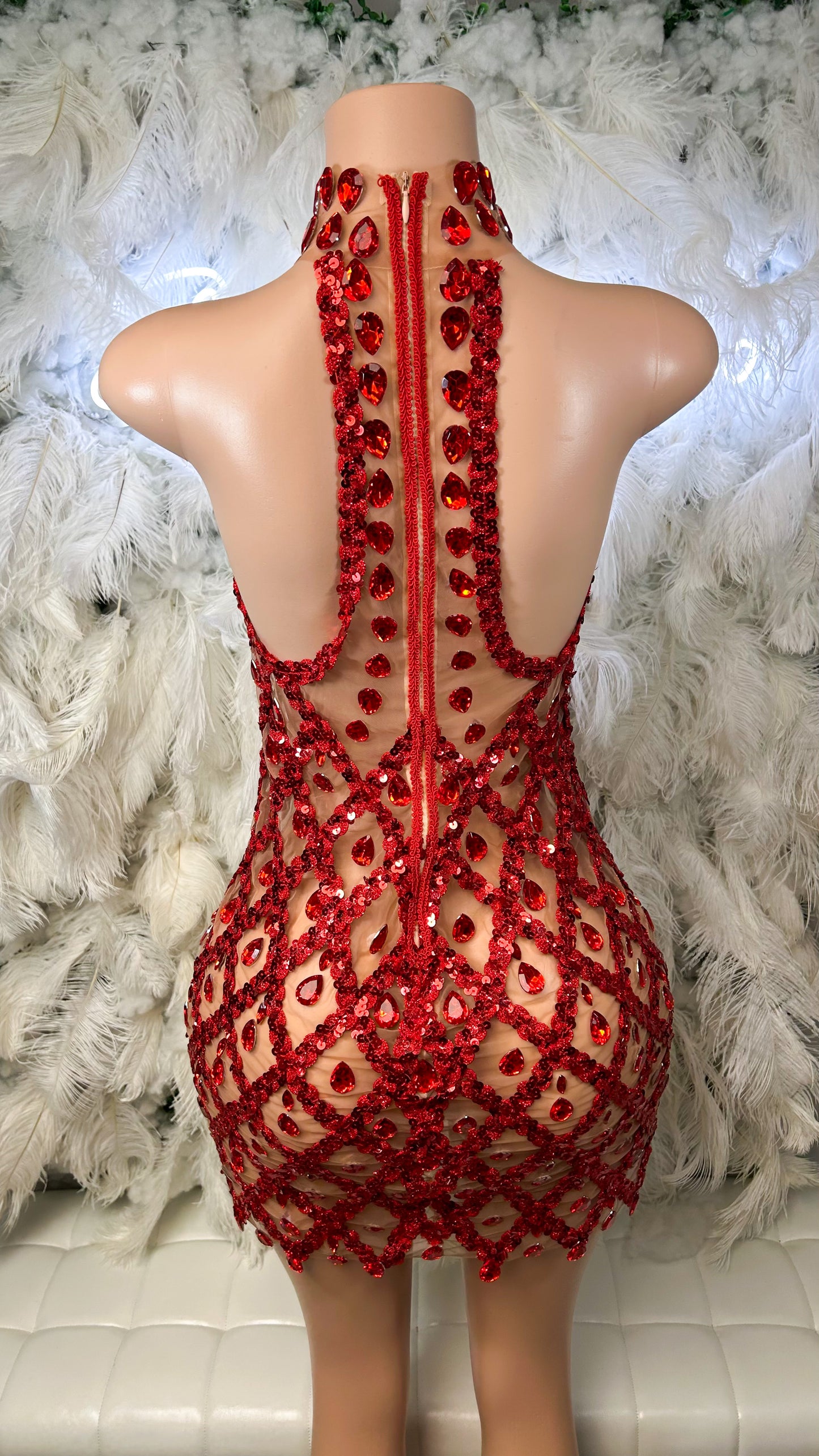 PREORDER ONLY Diamond Lifestyle Luxe Sequin Gem Mesh Dress-Red