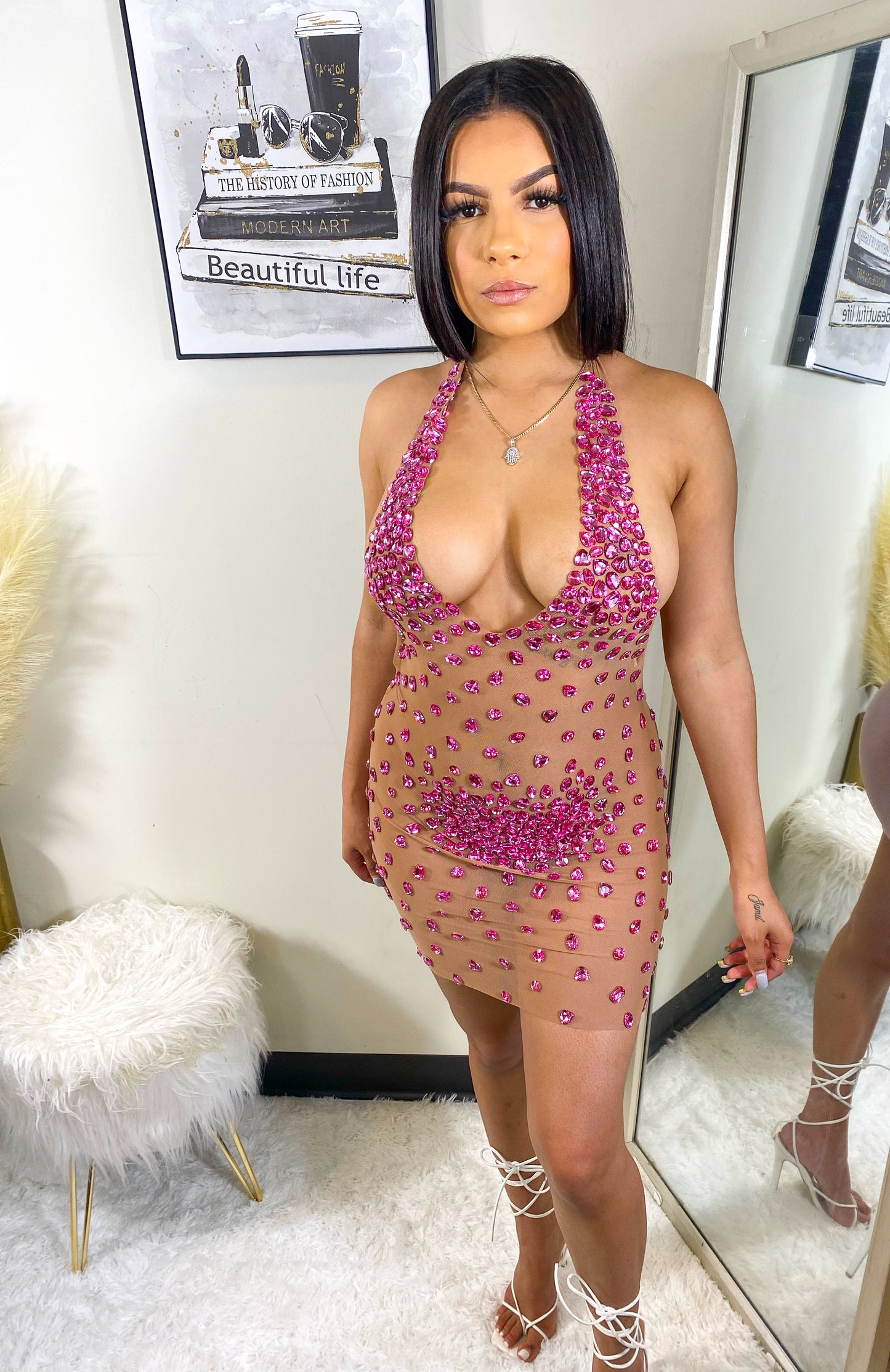 She's A Dream Rhinestone Lux Velvet Dress -Pink PREORDER ONLY