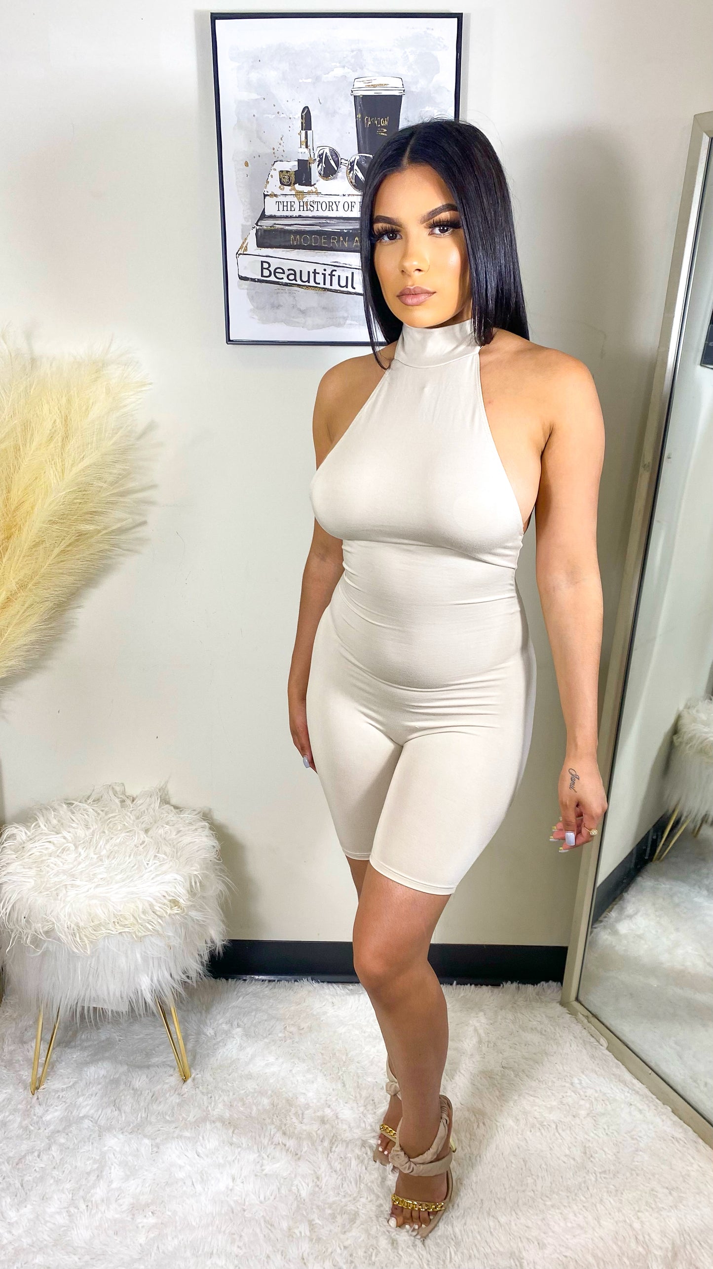 Next To Skin Romper- Beige