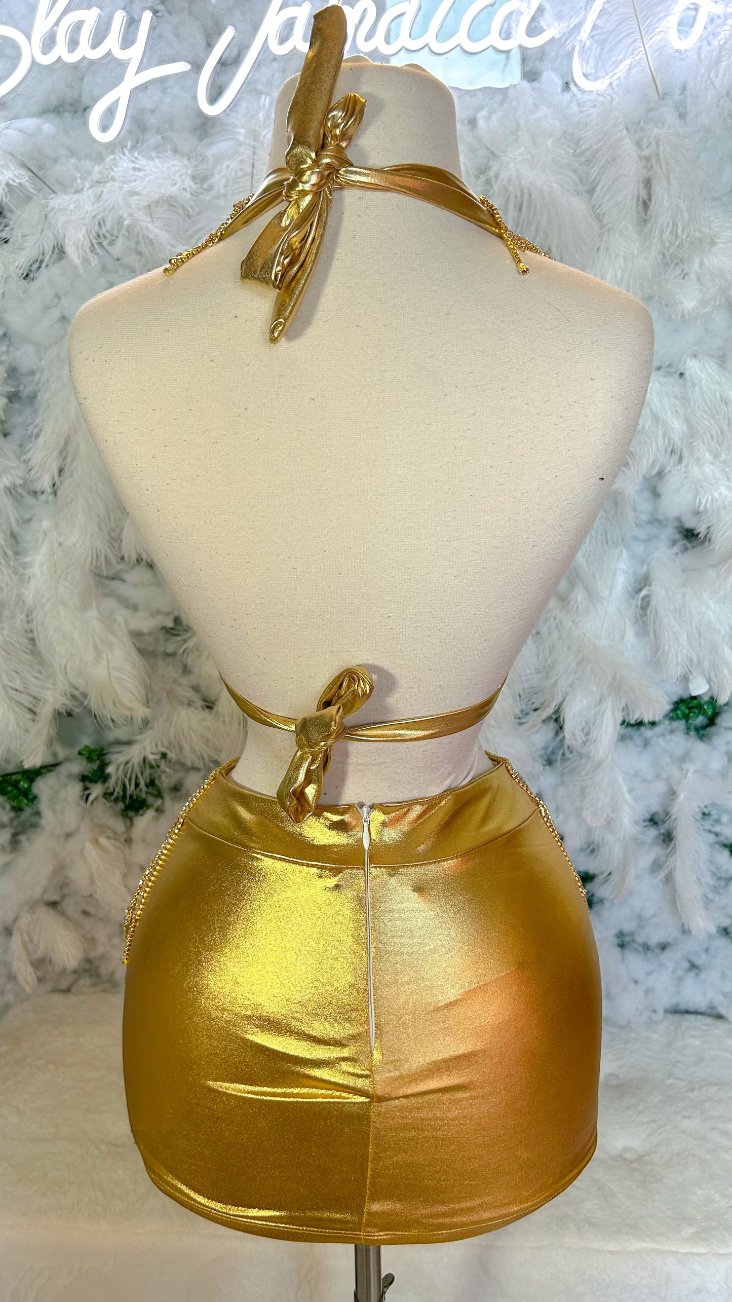 Preorder/MADE TO ORDER ONLY Rich Bitch Lifestyle Luxe Skirt Set -Gold