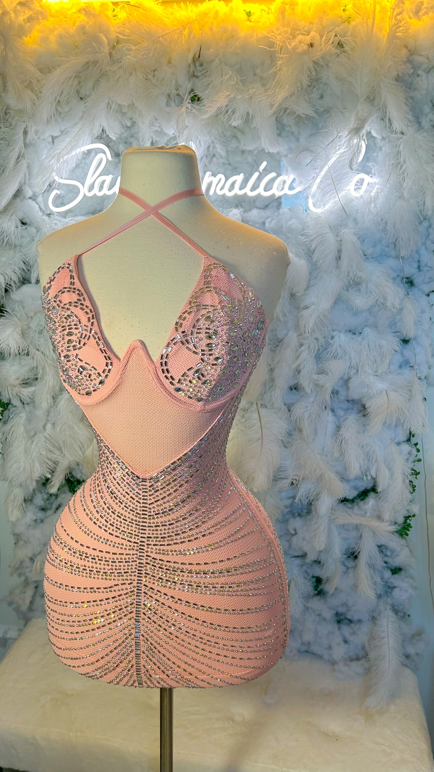 Dreaming of Luxury Rhinestone Mini Dress- Pink