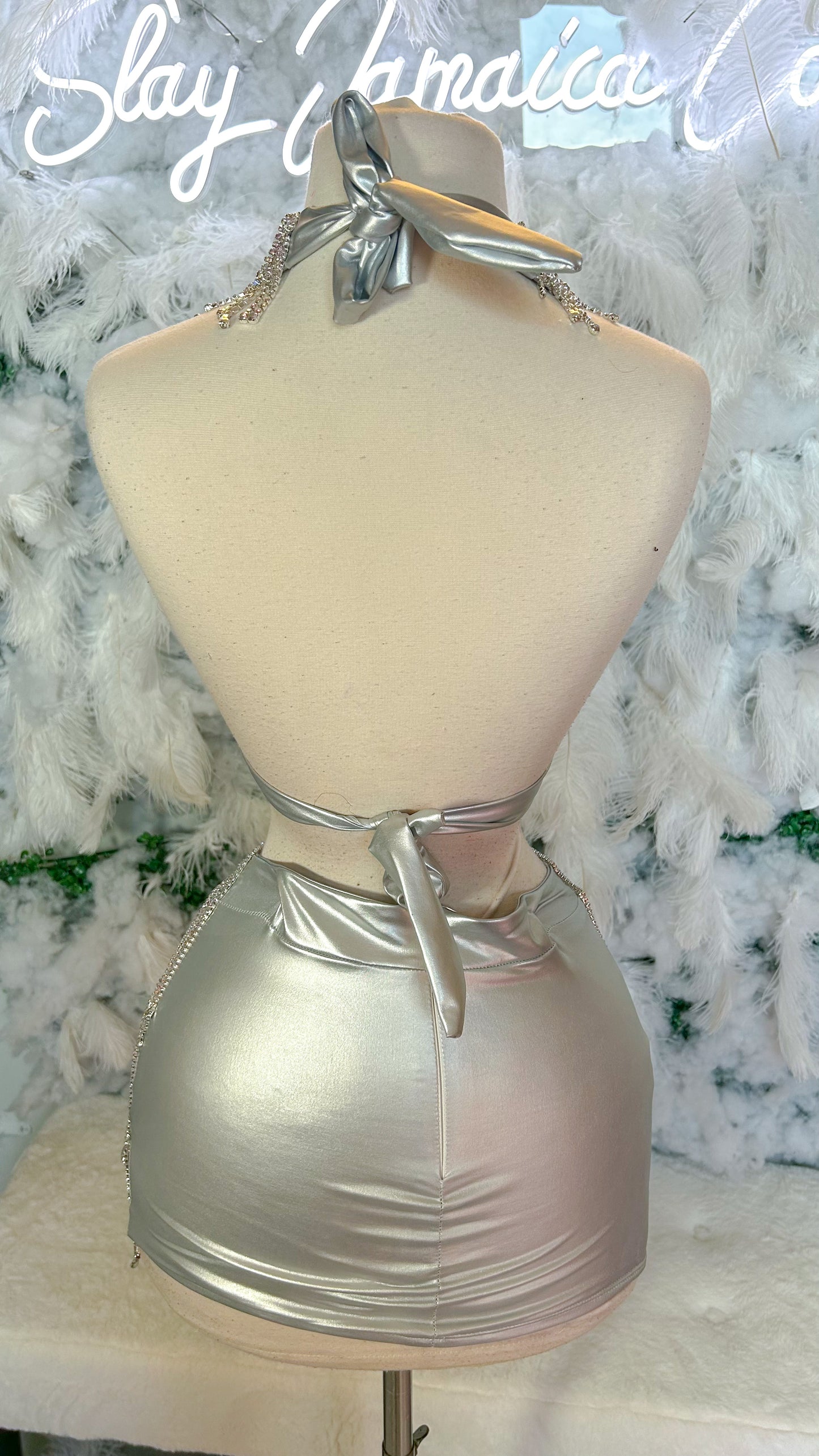 PREORDER ONLY / MADE TO ORDER Rich Bitch Lifestyle Luxe Skirt Set -Silver