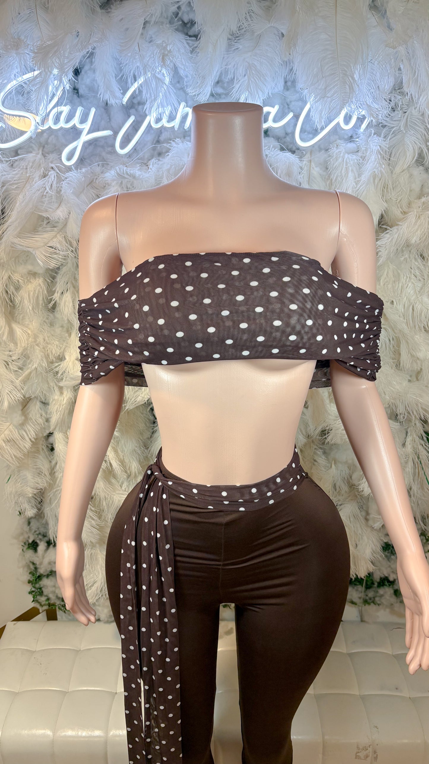 READY TO SHIP Cute As A Button Capri Pants Set - Browm