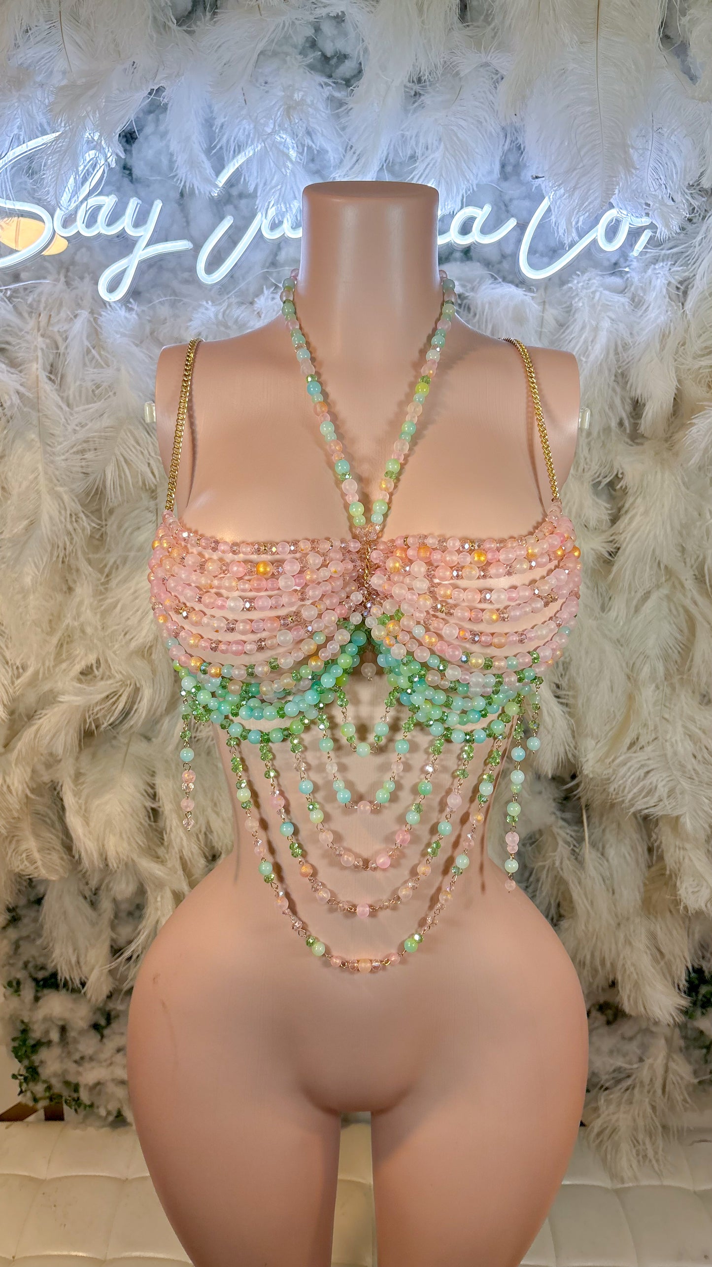 READY TO SHIP Peach Mojito Mix Beaded Top