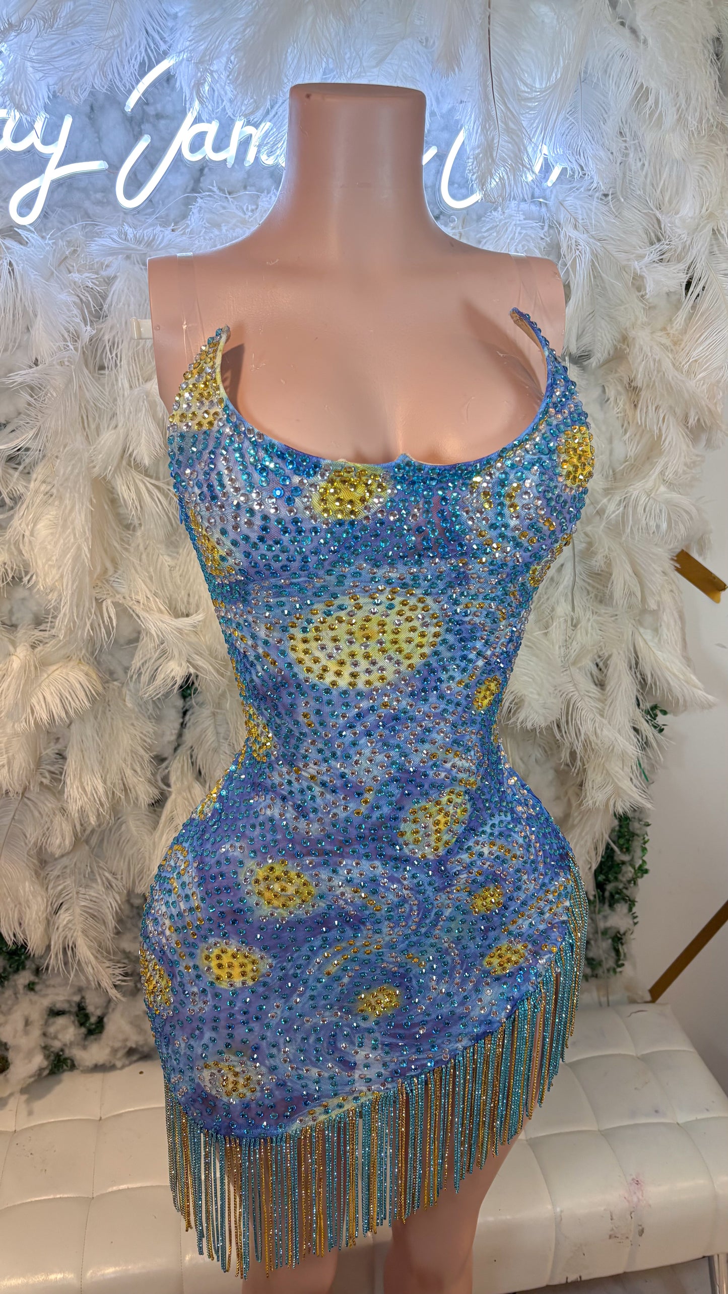 READY TO SHIP Starry Nights Rhinestone Mini Mesh Dress