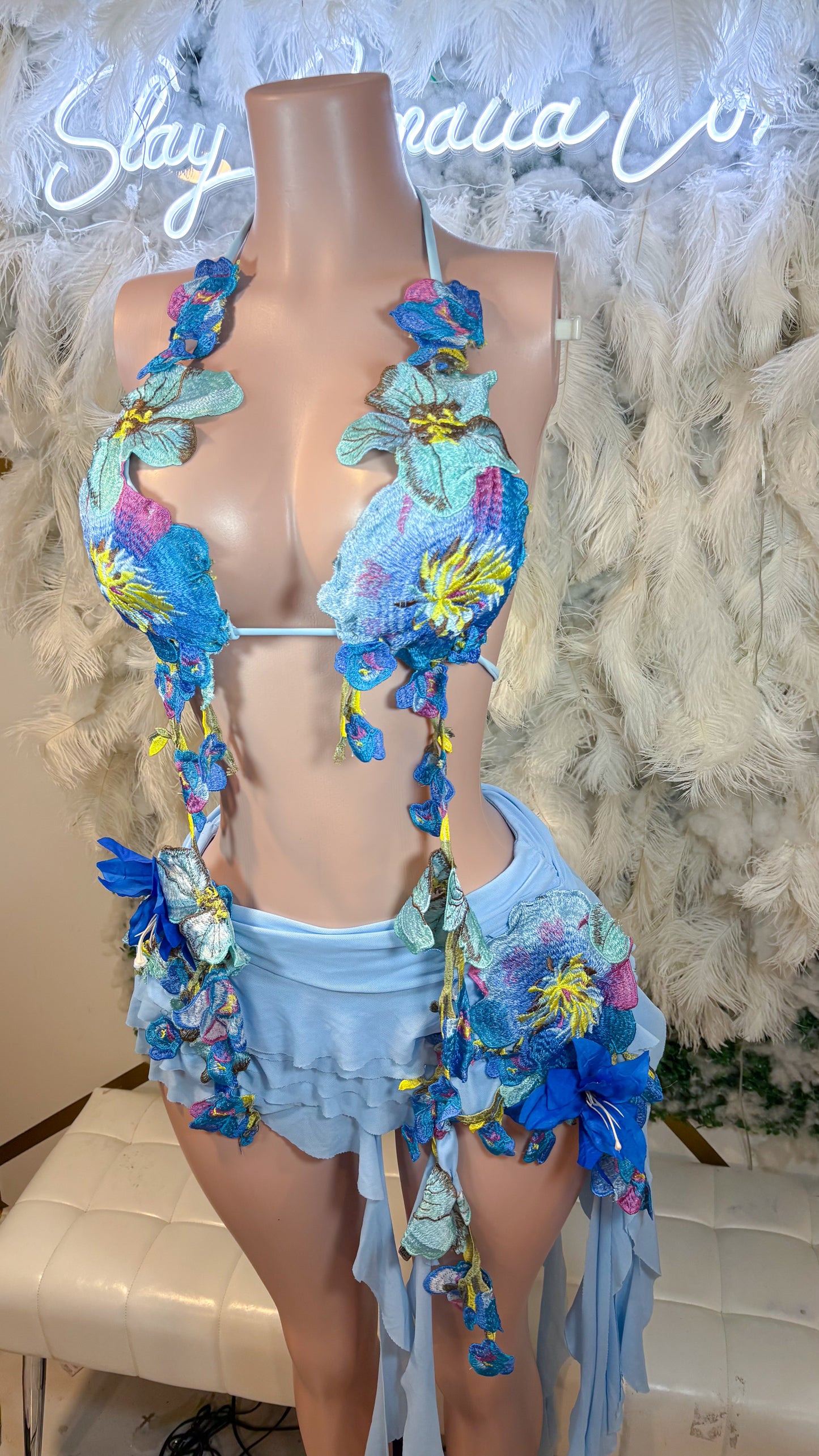 Hawaiian Mojito Sunrise Floral Skirt Set - Blue Combo