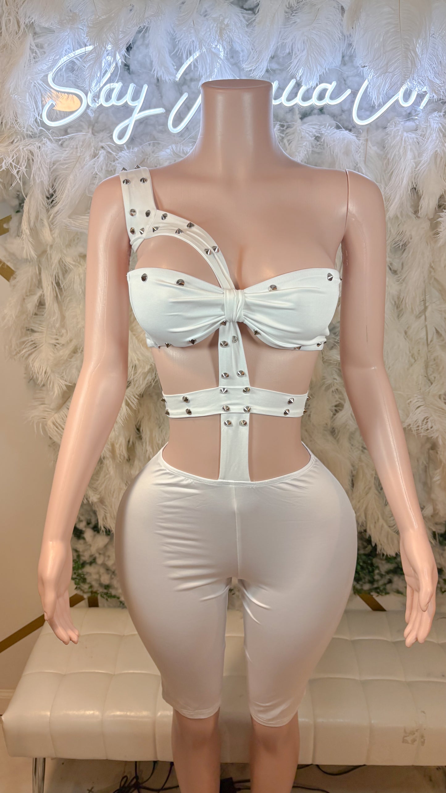 Like A Rockstar Romper Set - White