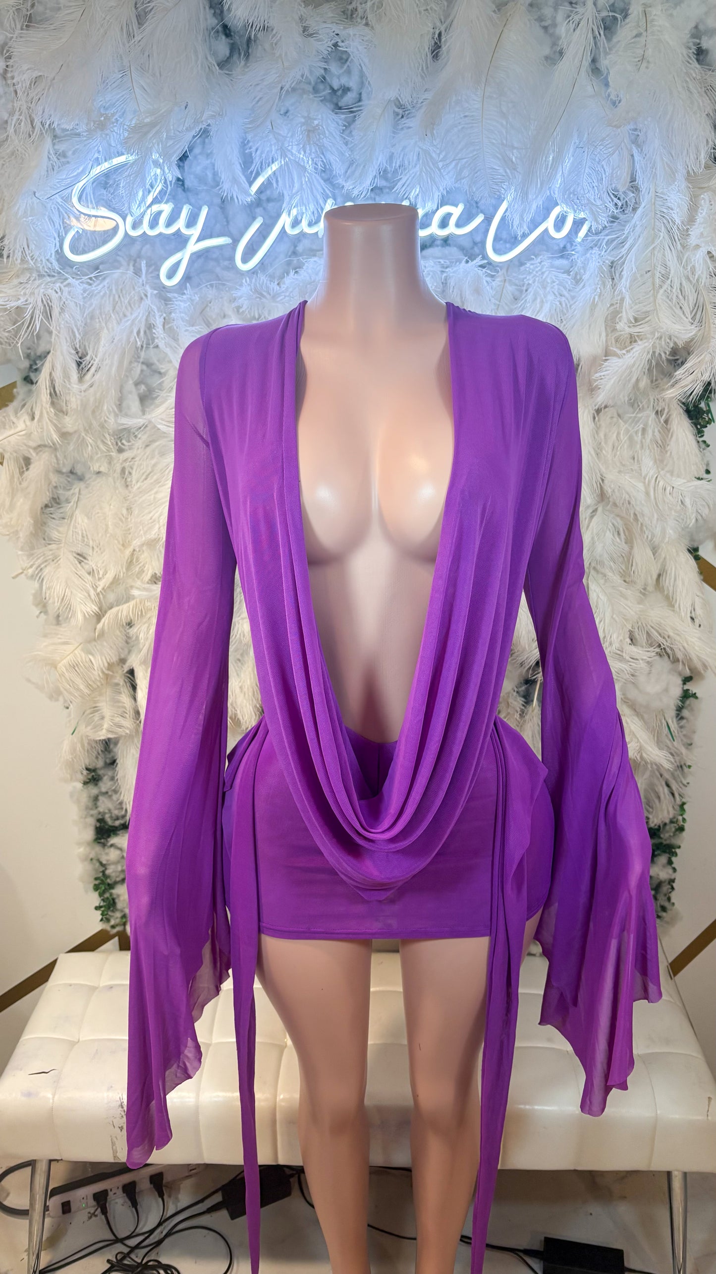 Her Main Attraction Draped Mesh Dress - Purple