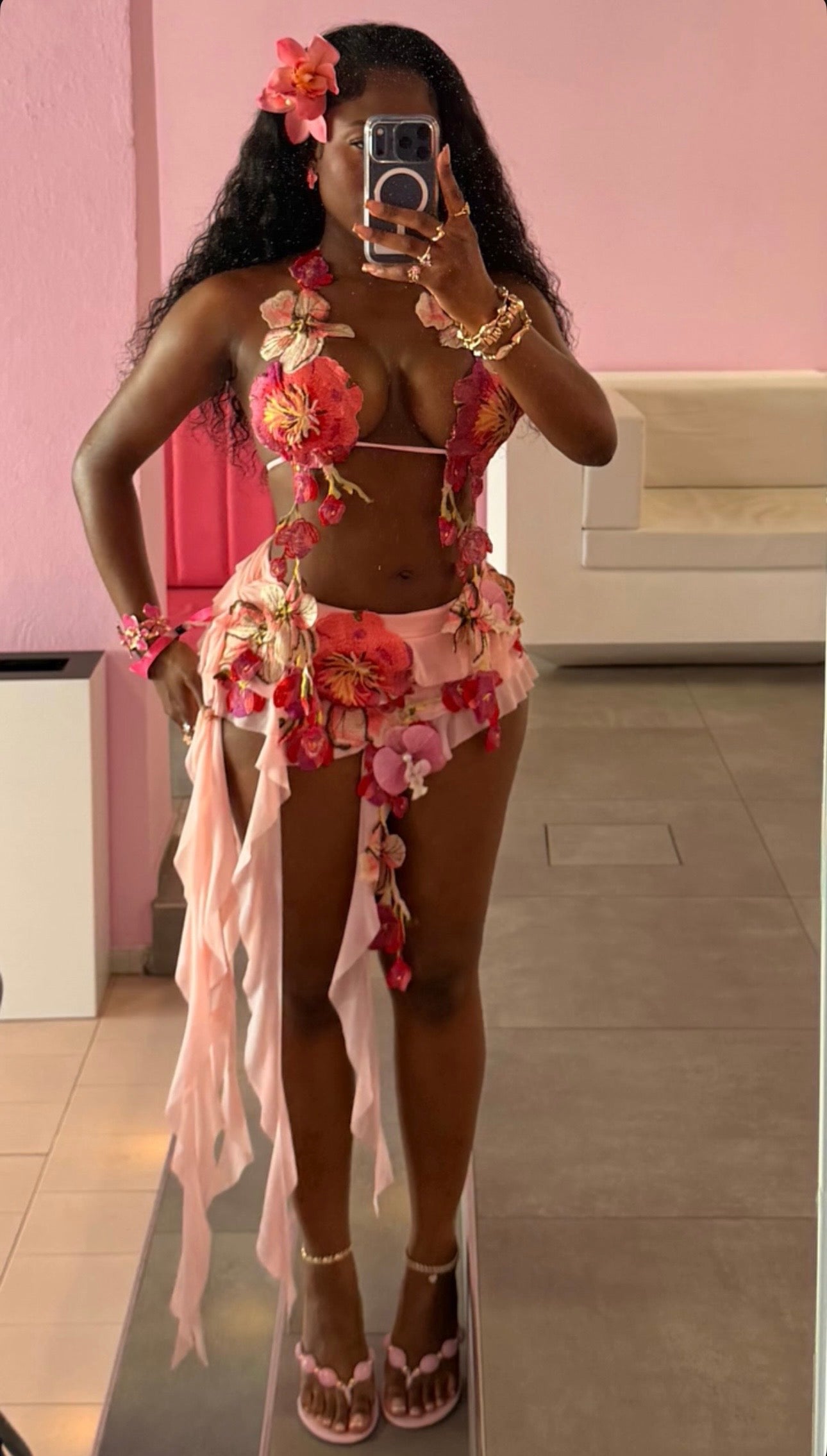 Hawaiian Mojito Sunrise Floral Skirt Set - Pink Combo