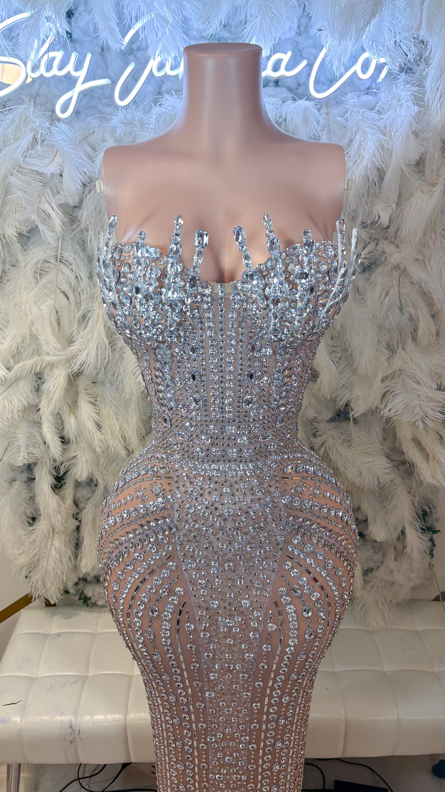 READY TO SHIP Stunner Forever Rhinestone Maxi Dress - Silver