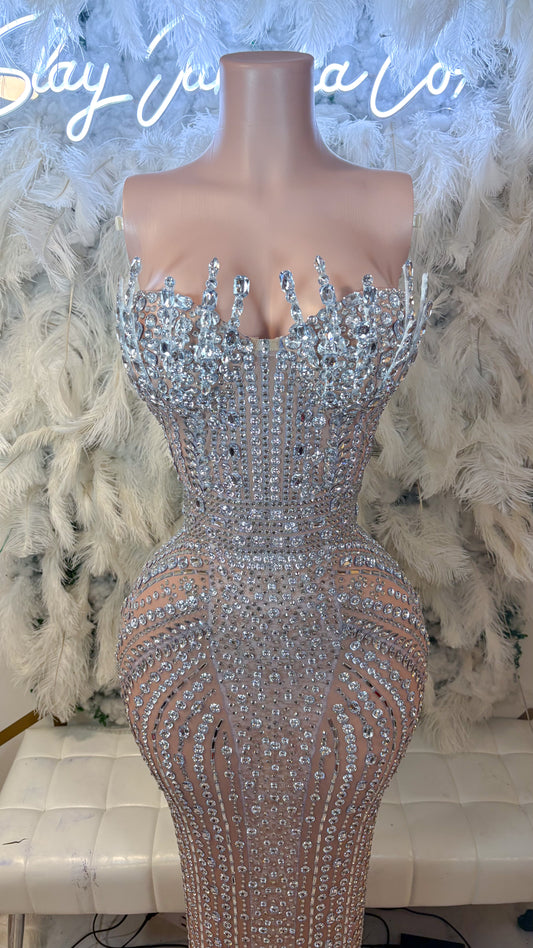 READY TO SHIP Stunner Forever Rhinestone Maxi Dress - Silver