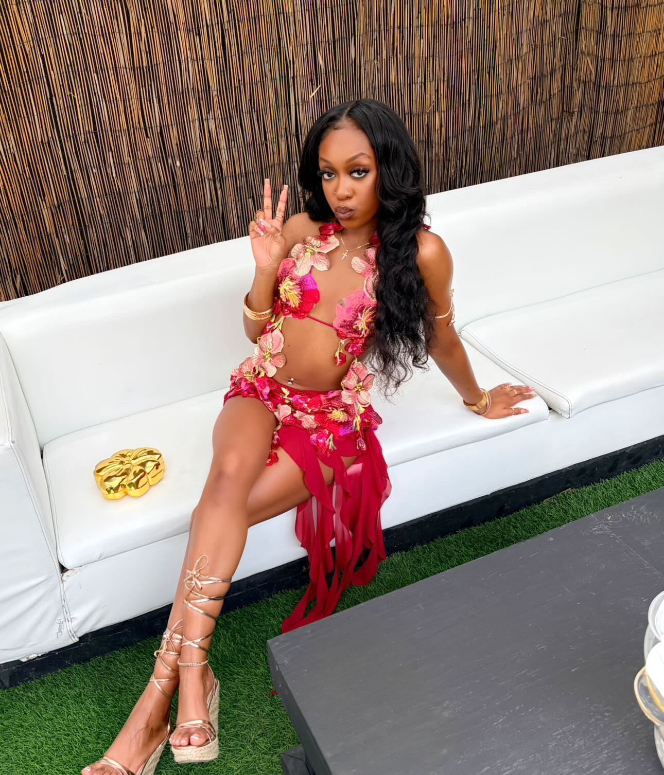 Hawaiian Mojito Sunrise Floral Skirt Set - Burgundy Combo