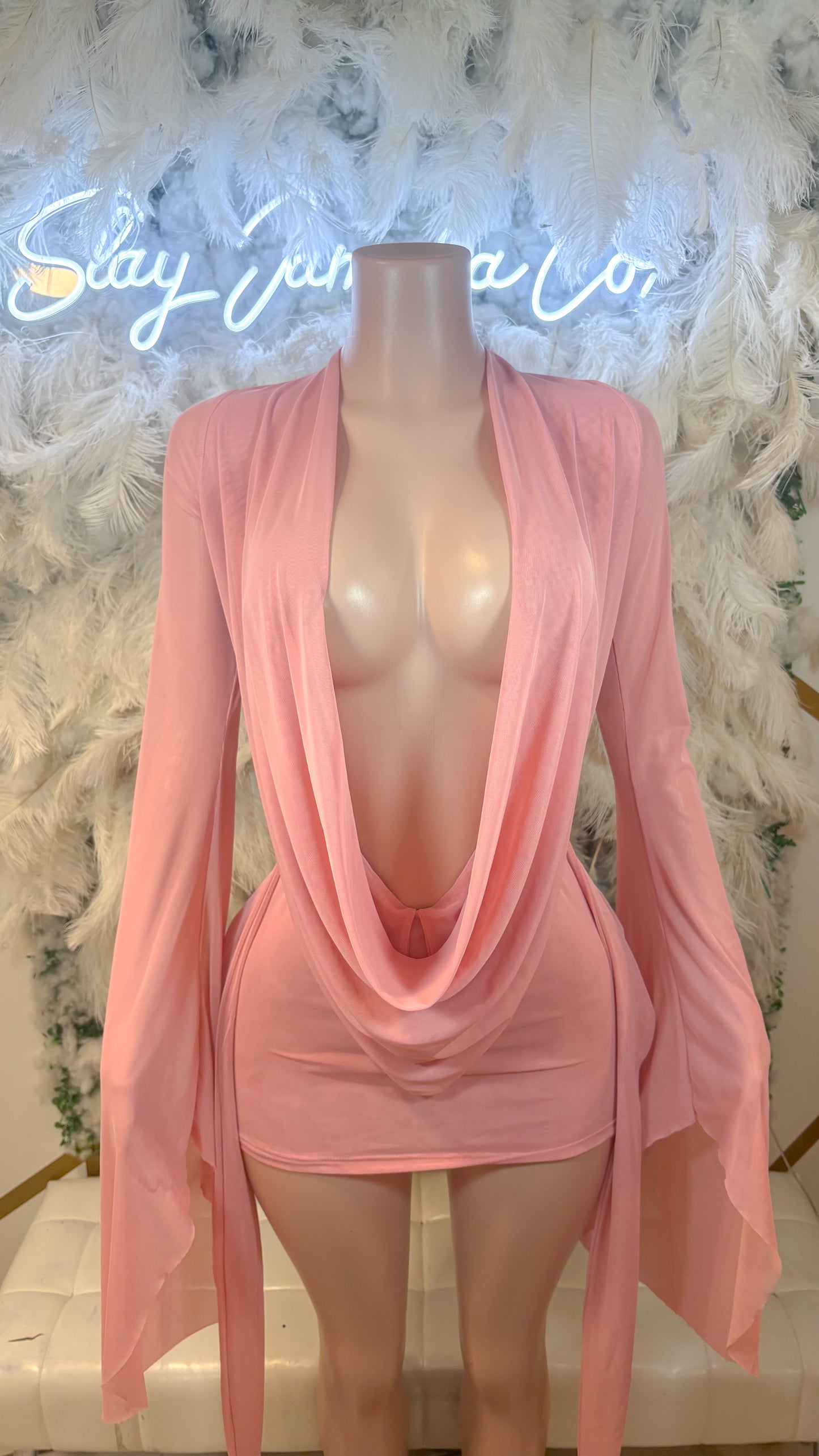 READY TO SHIP Her Main Attraction Draped Mesh Dress - Coral