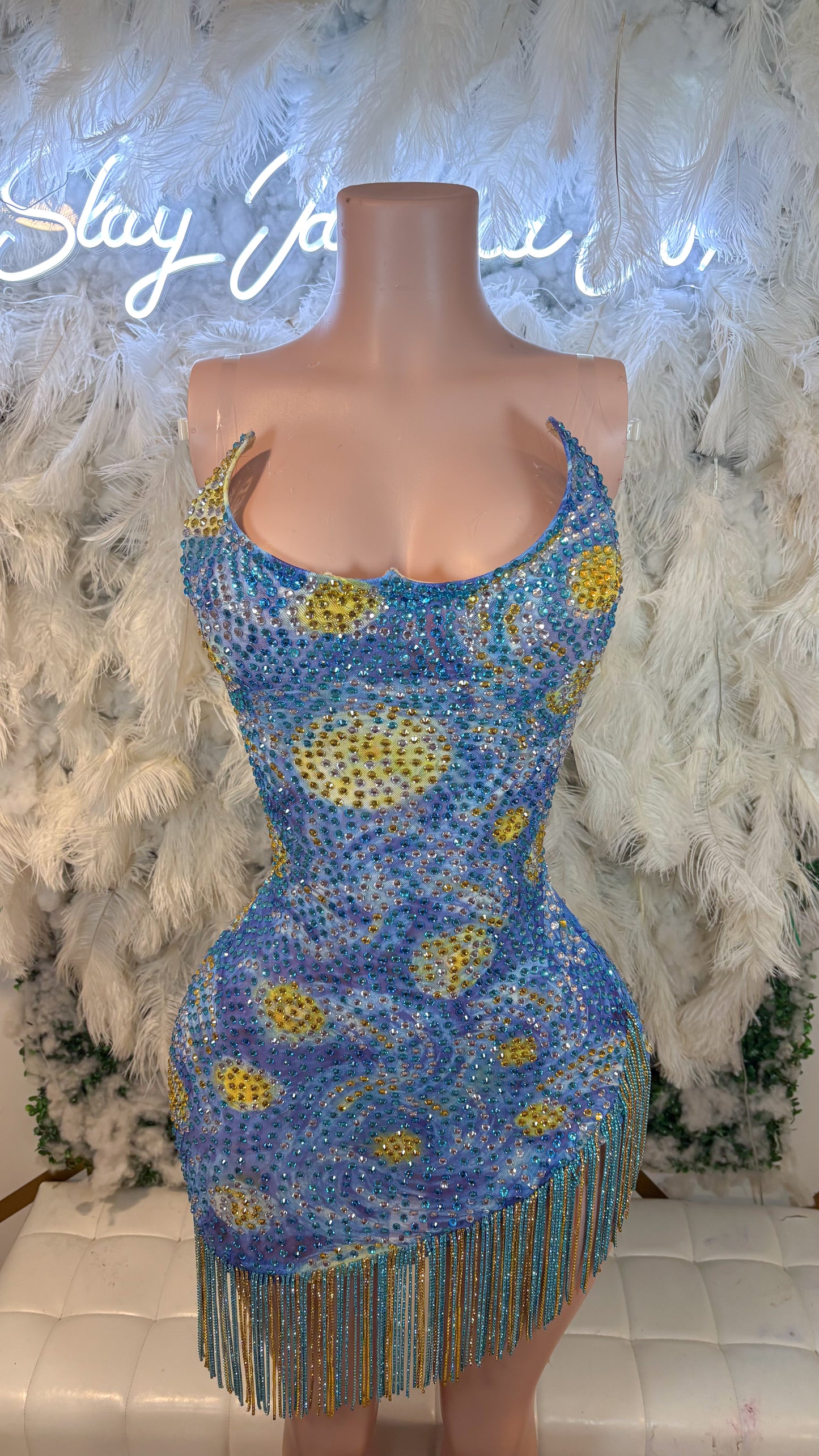 READY TO SHIP Starry Nights Rhinestone Mini Mesh Dress