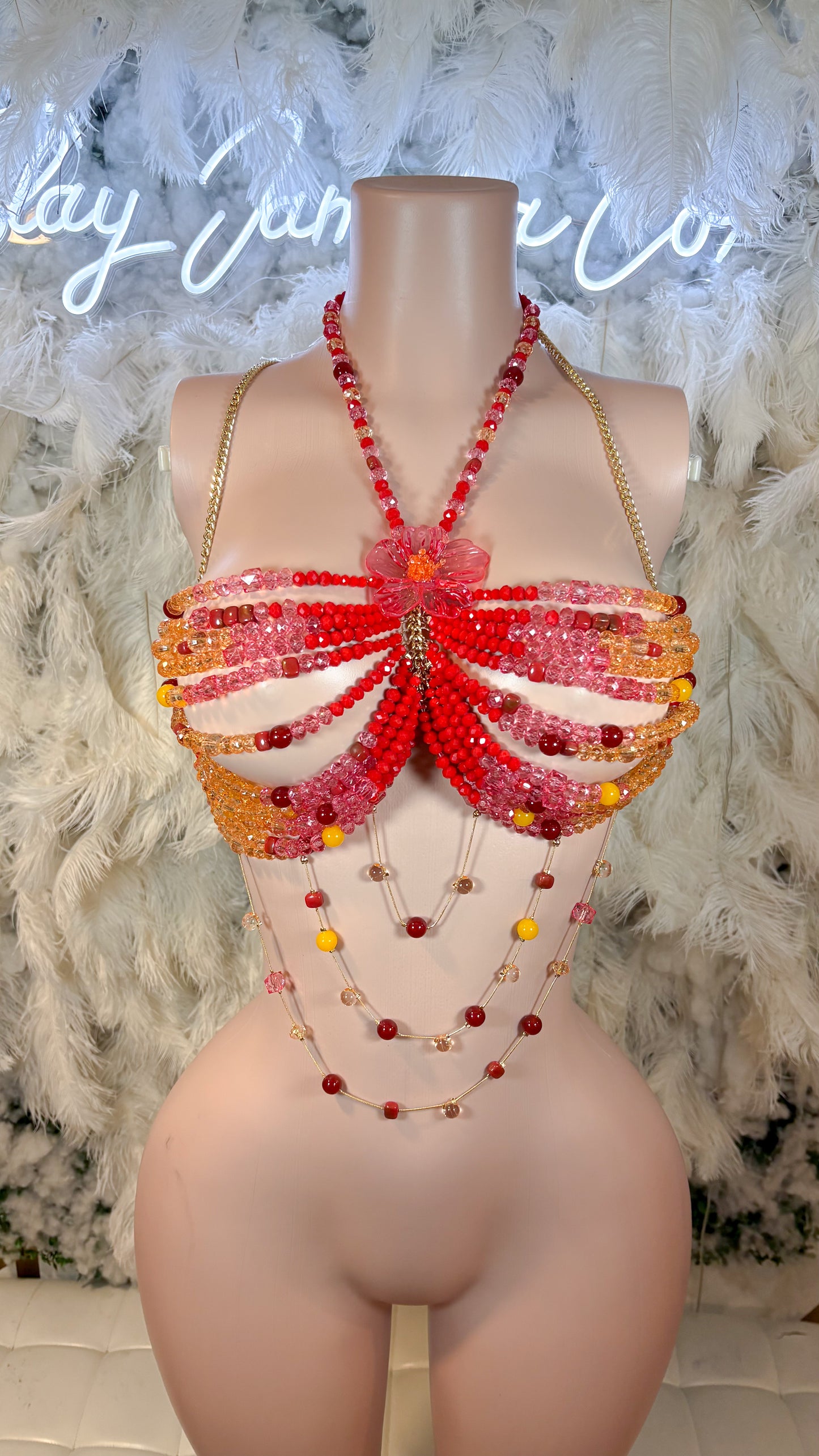 READY TO SHIP Miss.Tropics Hawaiian Floral Beaded Top