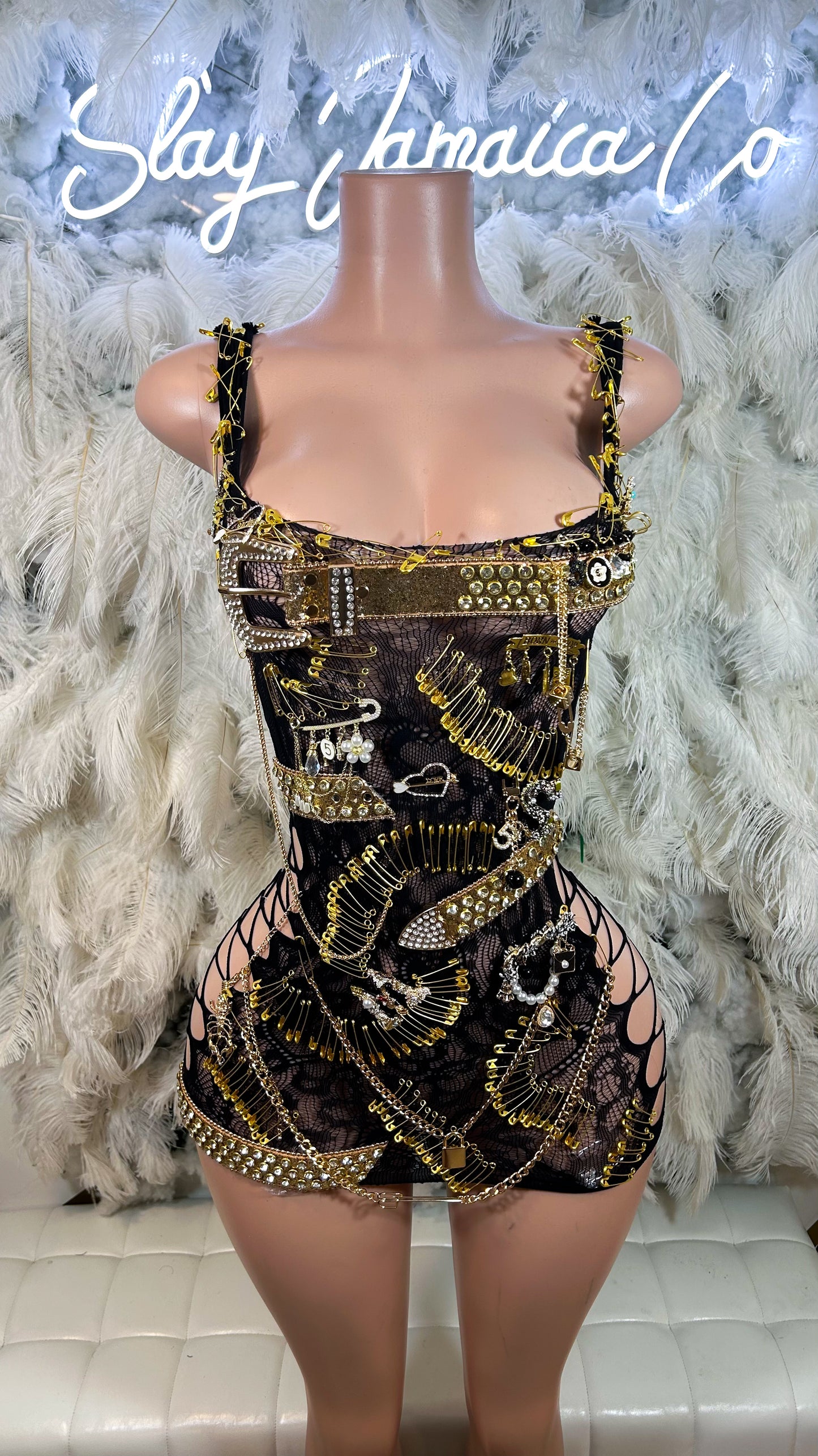 Been The Prize Golden Embellished Mesh Cut Out Dress