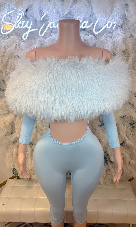 READY TO SHIP Femme Aura Fur Romper - Icy Blue