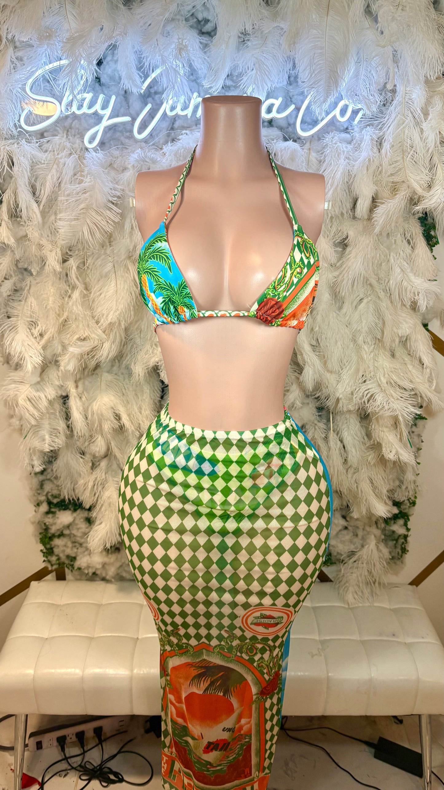 READY TO SHIP Miss Caicos Three Piece Skirt Set With Matching Headscarf