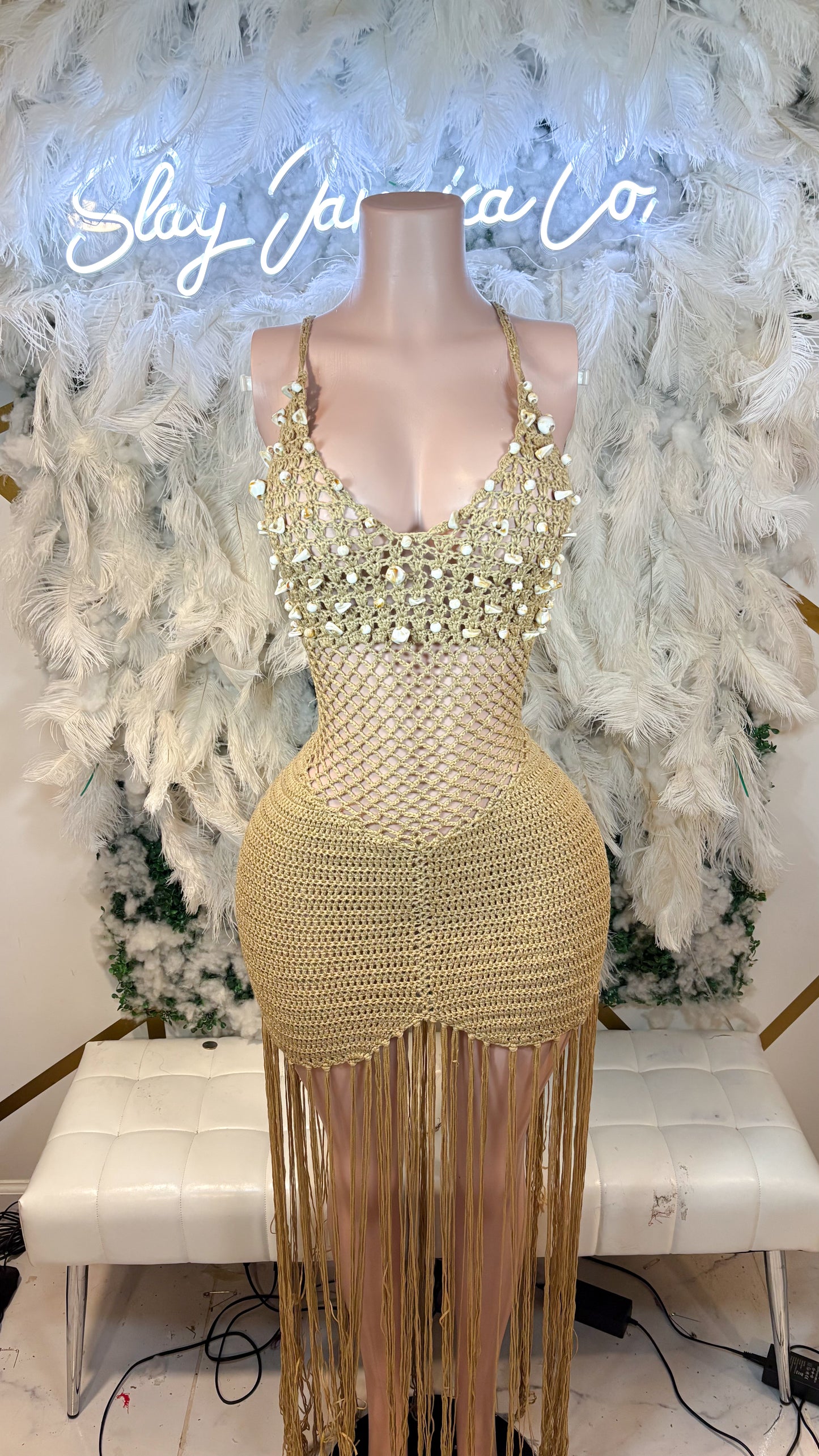 READY TO SHIP By The Seaside Crochet Shell Maxi Dress